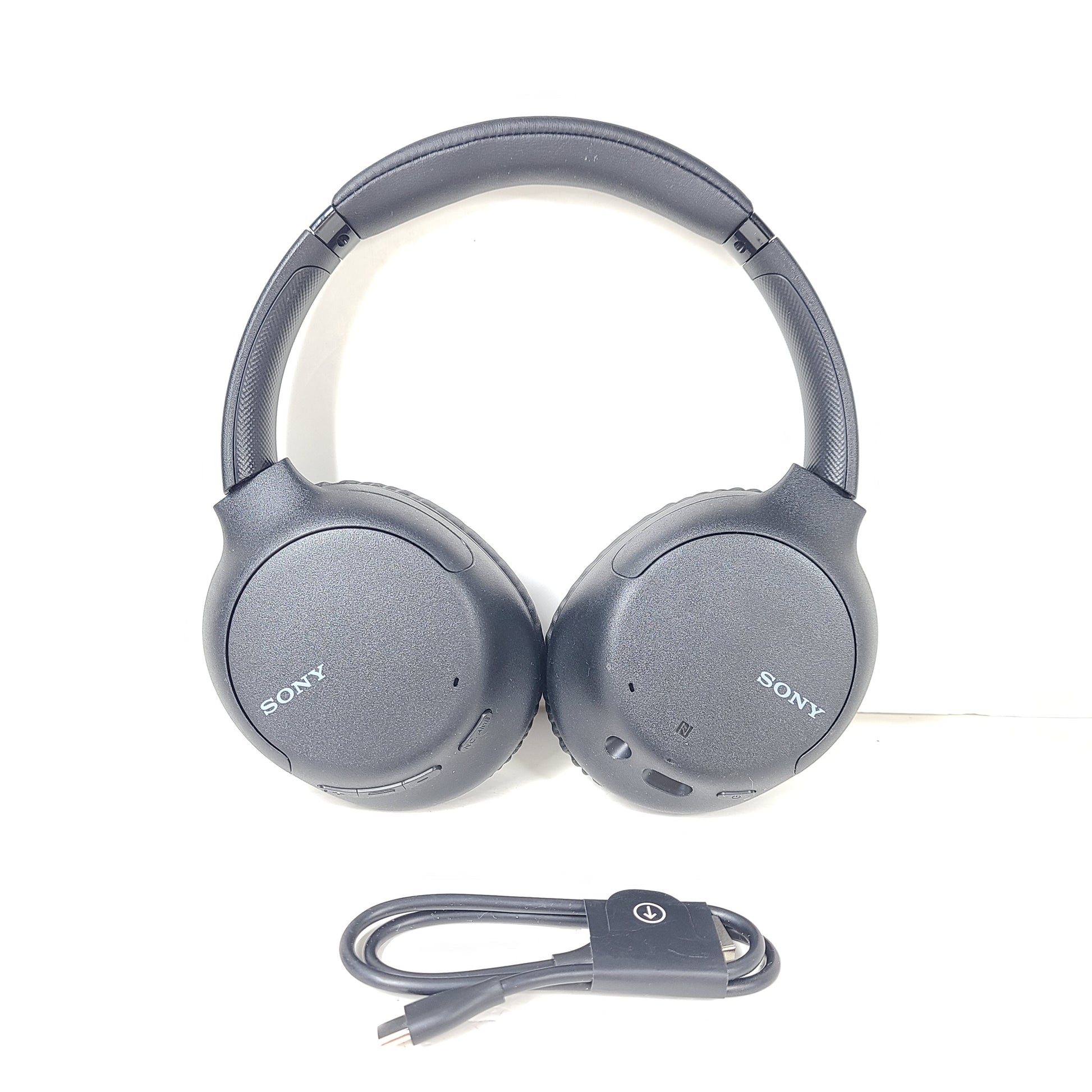 Black Sony WH-CH710N wireless over-ear headphones with active noise cancellation and cushioned earcups for extended comfort.