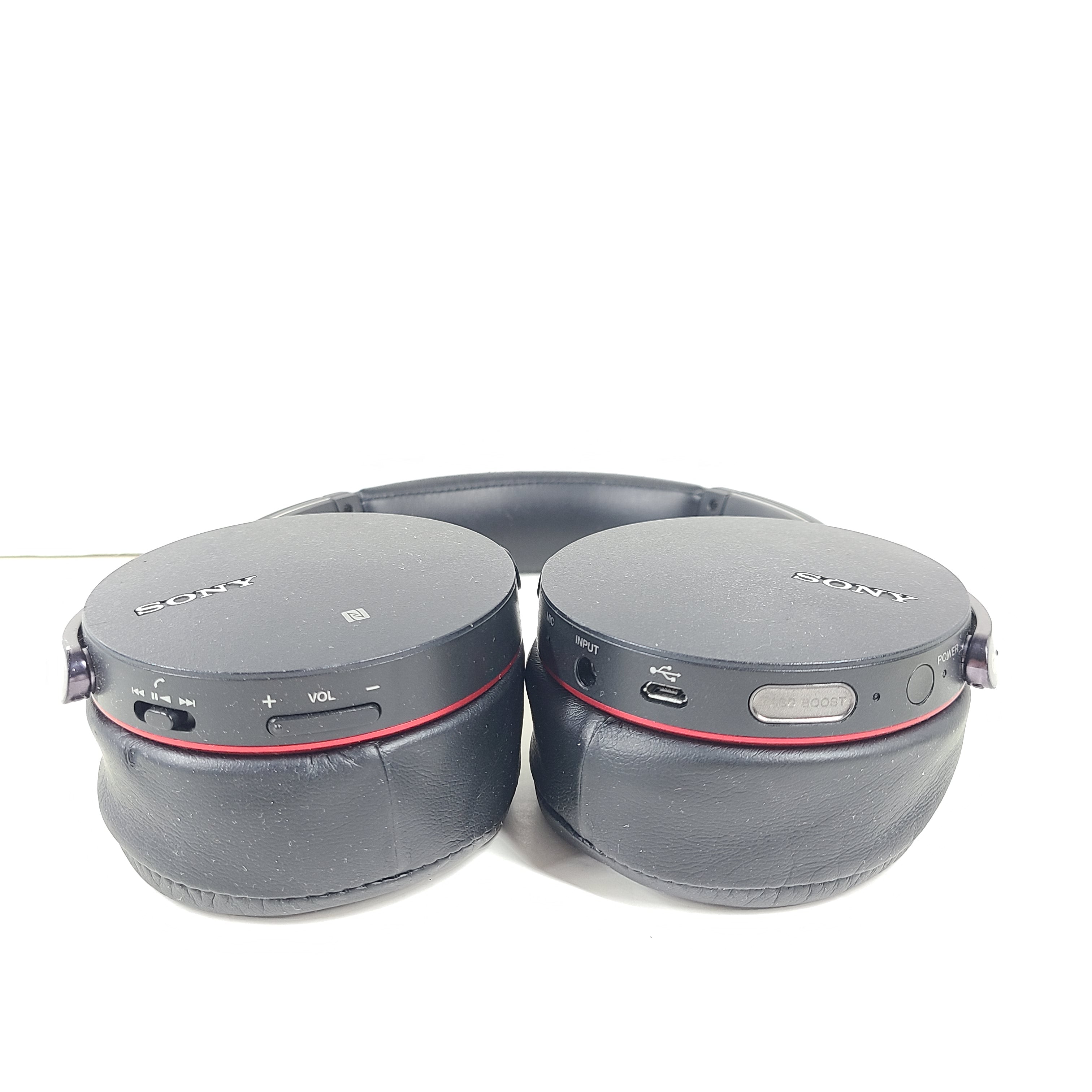Black Sony MDR-XB950BT over-ear wireless headphones with padded headband and ear cushions.
