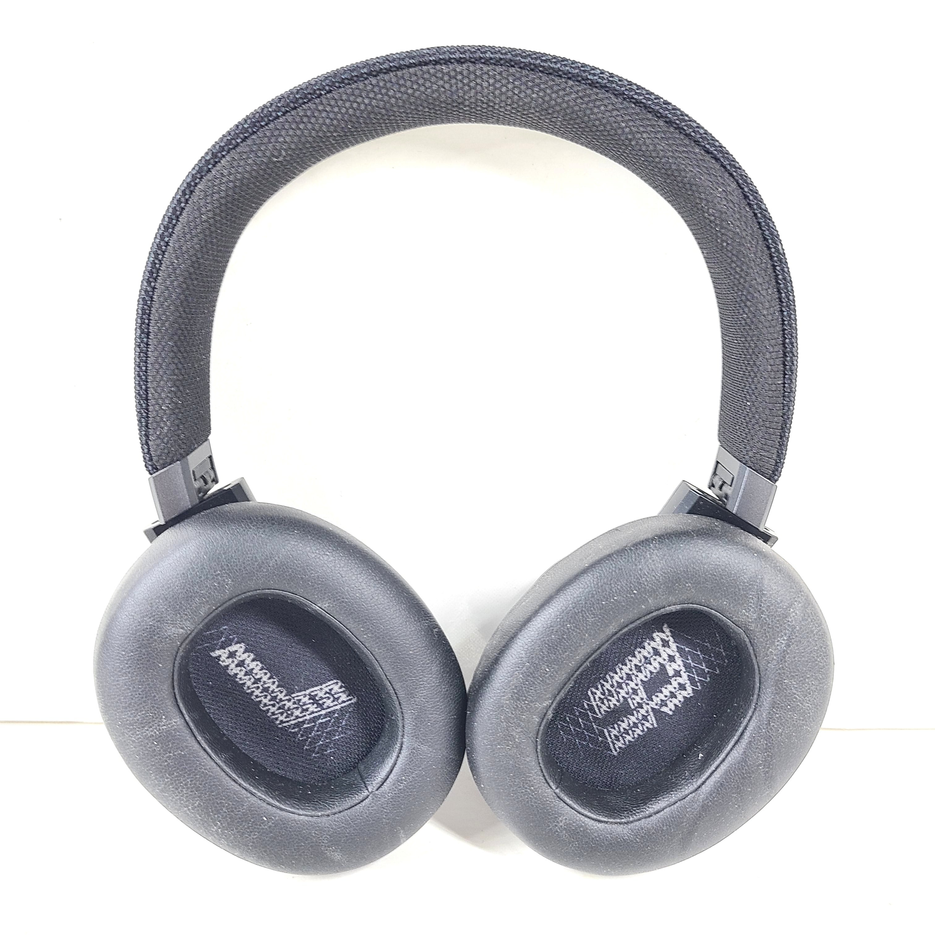 Black JBL Live noise-cancelling over-ear headphones with ANC label and integrated volume controls.