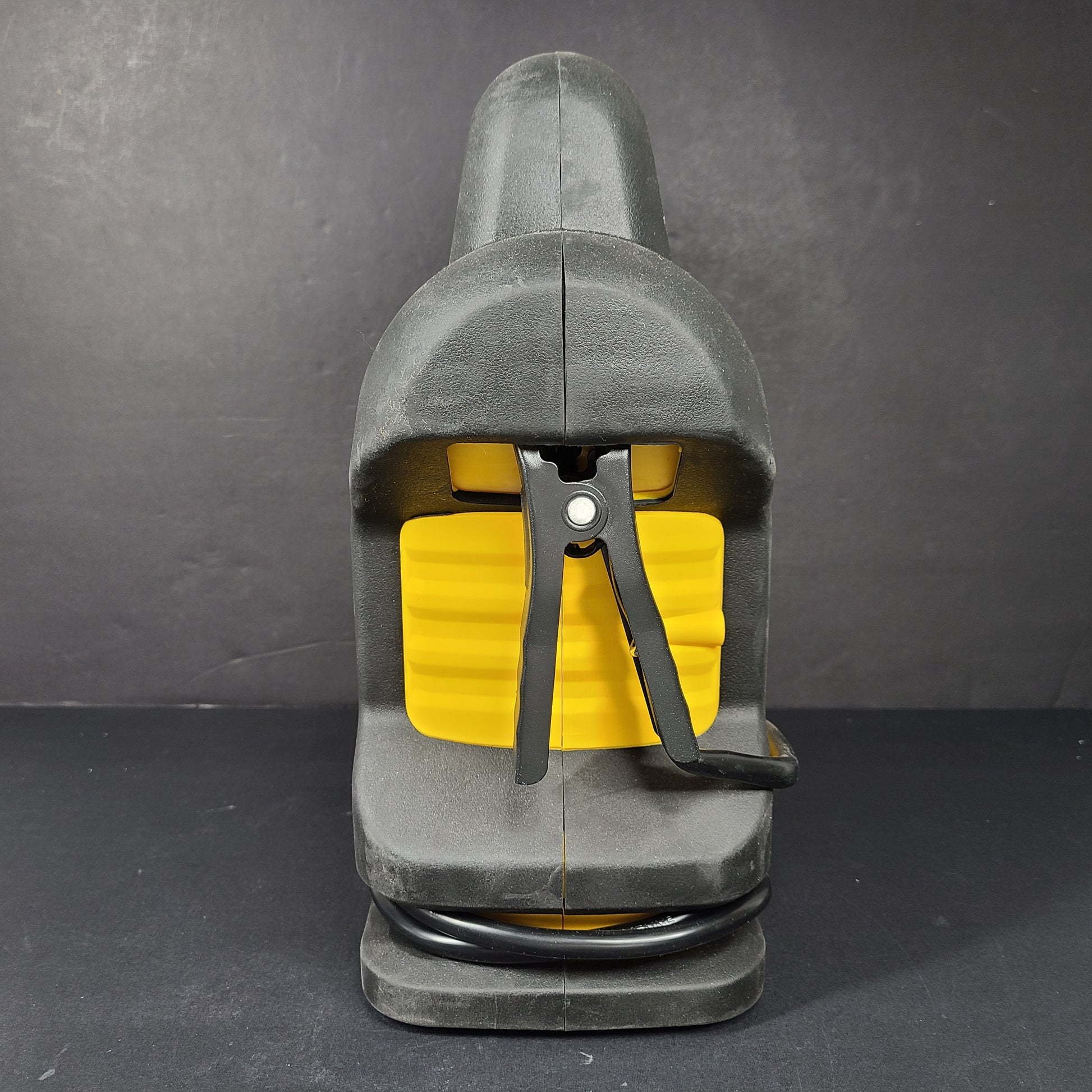 DeWalt DXAEJ14 portable jump starter and air compressor in black and yellow with heavy-duty clamps and USB power.