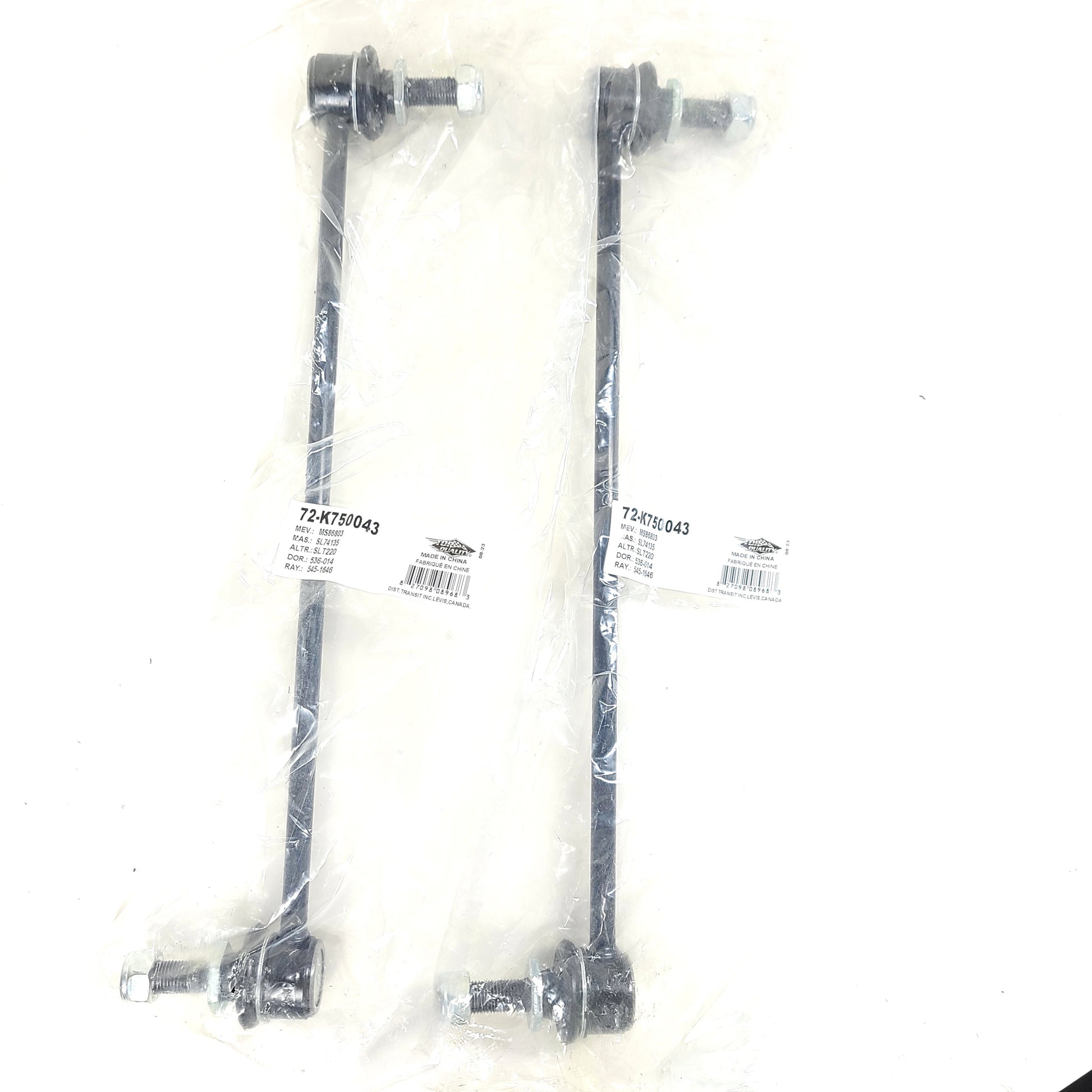 Front suspension stabilizer link kit for select Toyota and Lexus models in black, model 72-K750043.