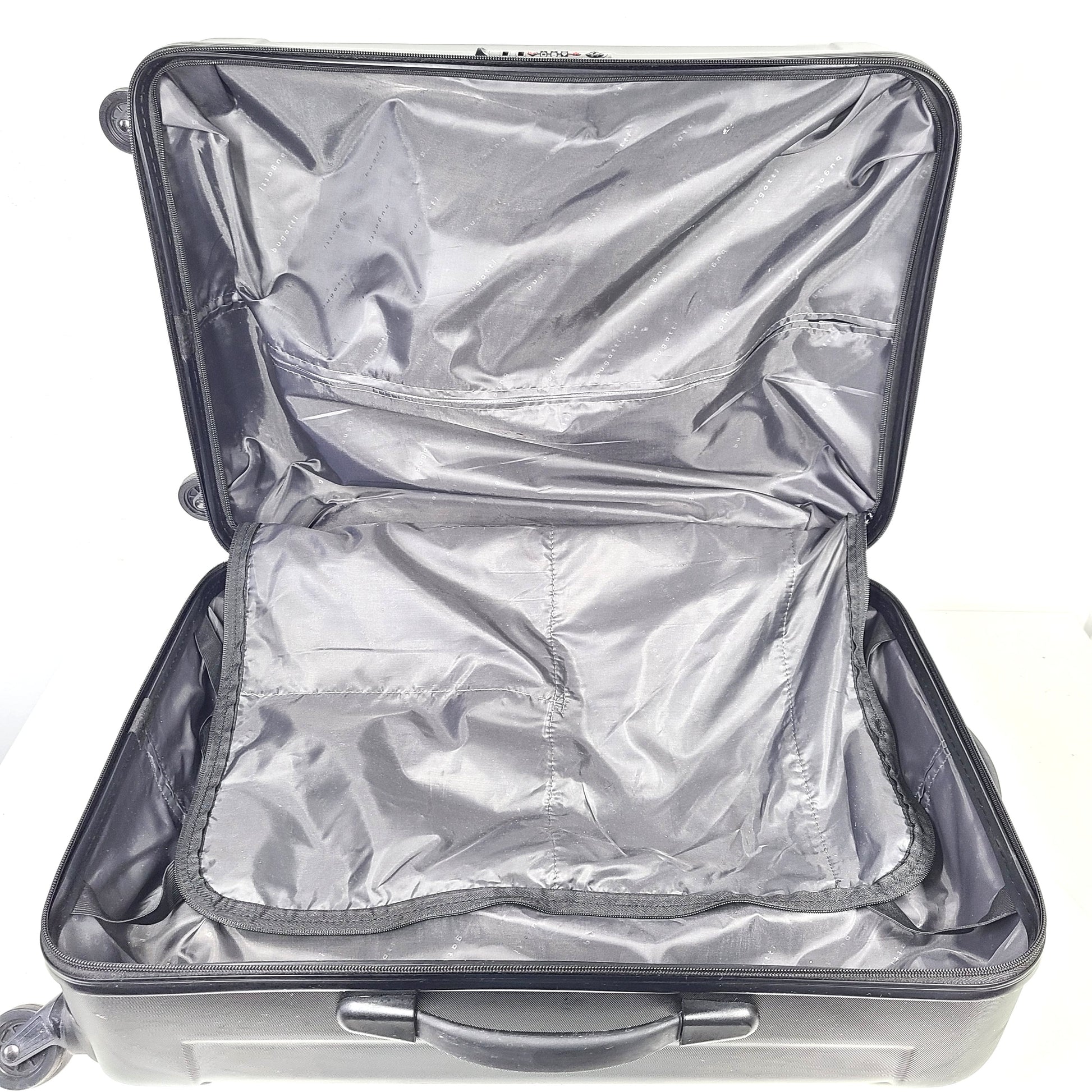 Black ABS/PC hardshell luggage HLG1602 by InUSA with minor surface wear and light scratches.