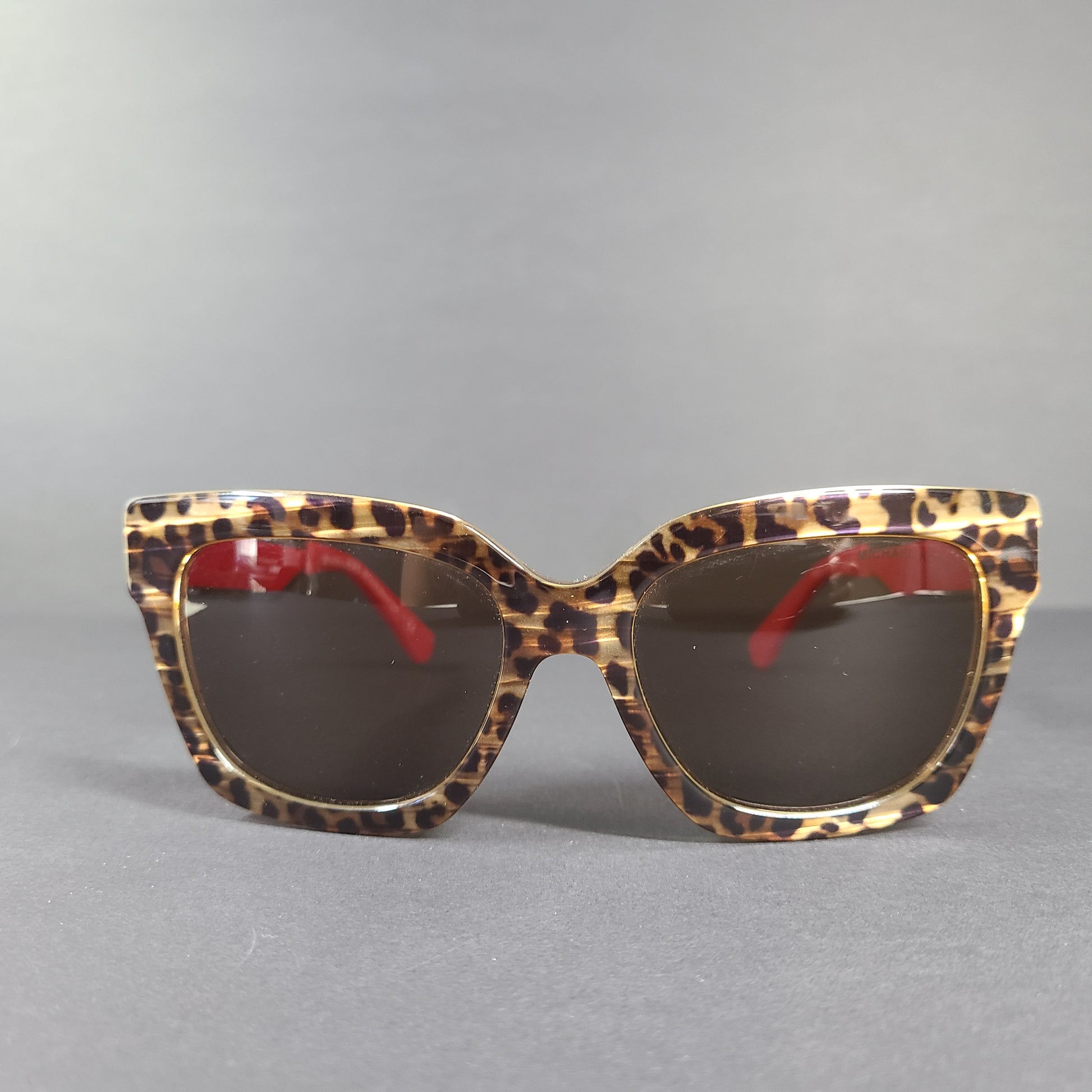 Michael Kors Berkshires MK-2102 leopard and red square sunglasses with logo-accent temples.