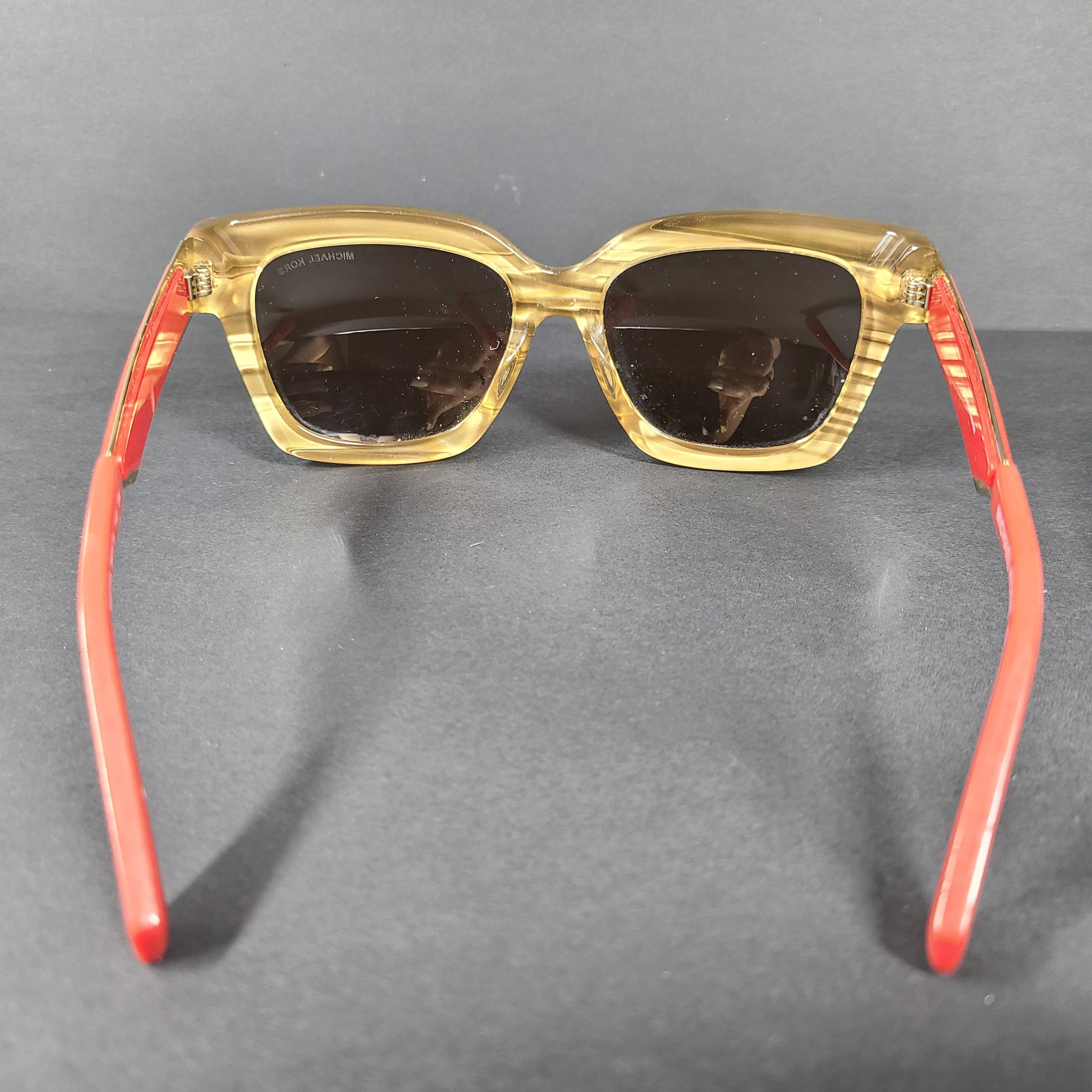 Michael Kors Berkshires MK-2102 leopard and red square sunglasses with logo-accent temples.