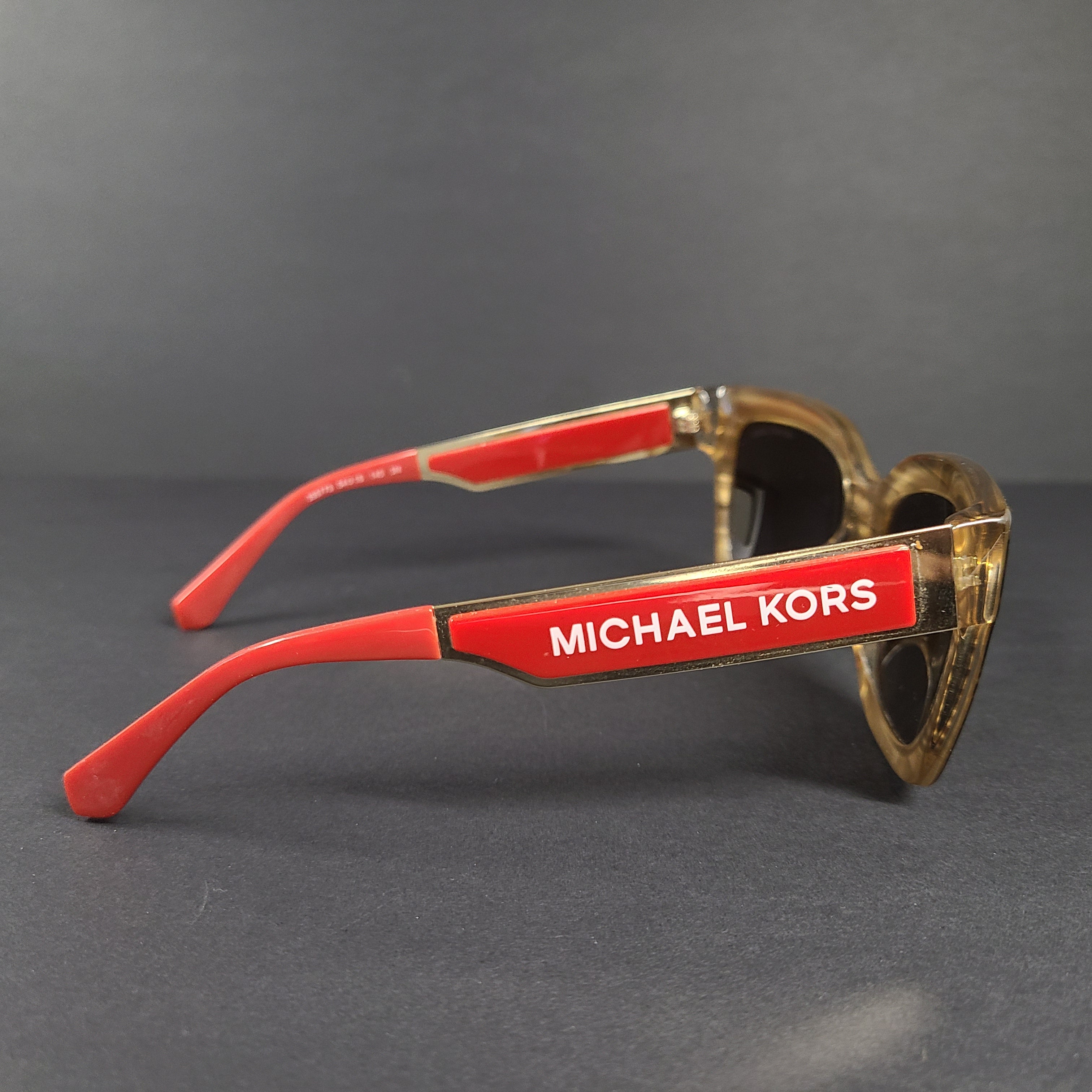 Michael Kors Berkshires MK-2102 leopard and red square sunglasses with logo-accent temples.