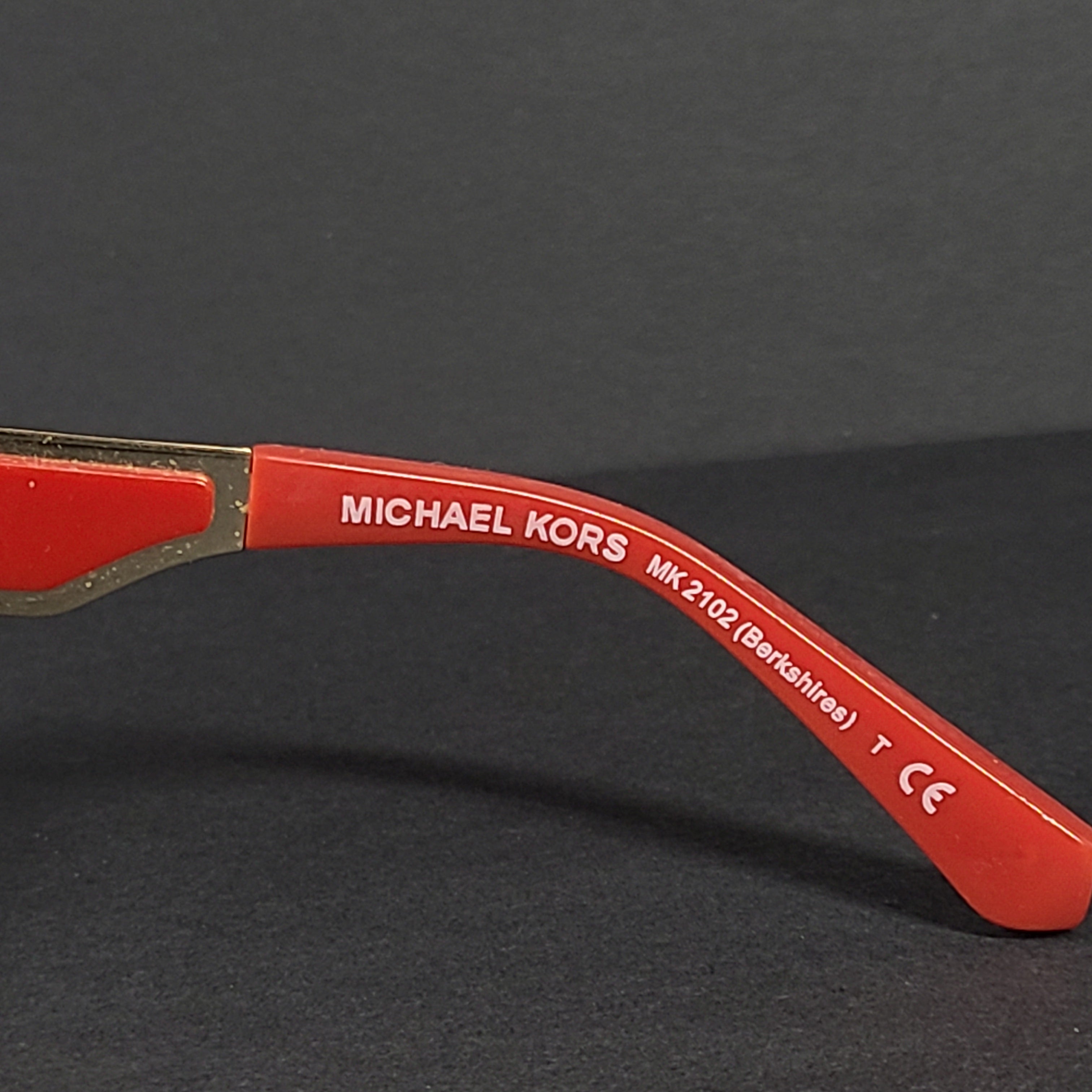Michael Kors Berkshires MK-2102 leopard and red square sunglasses with logo-accent temples.