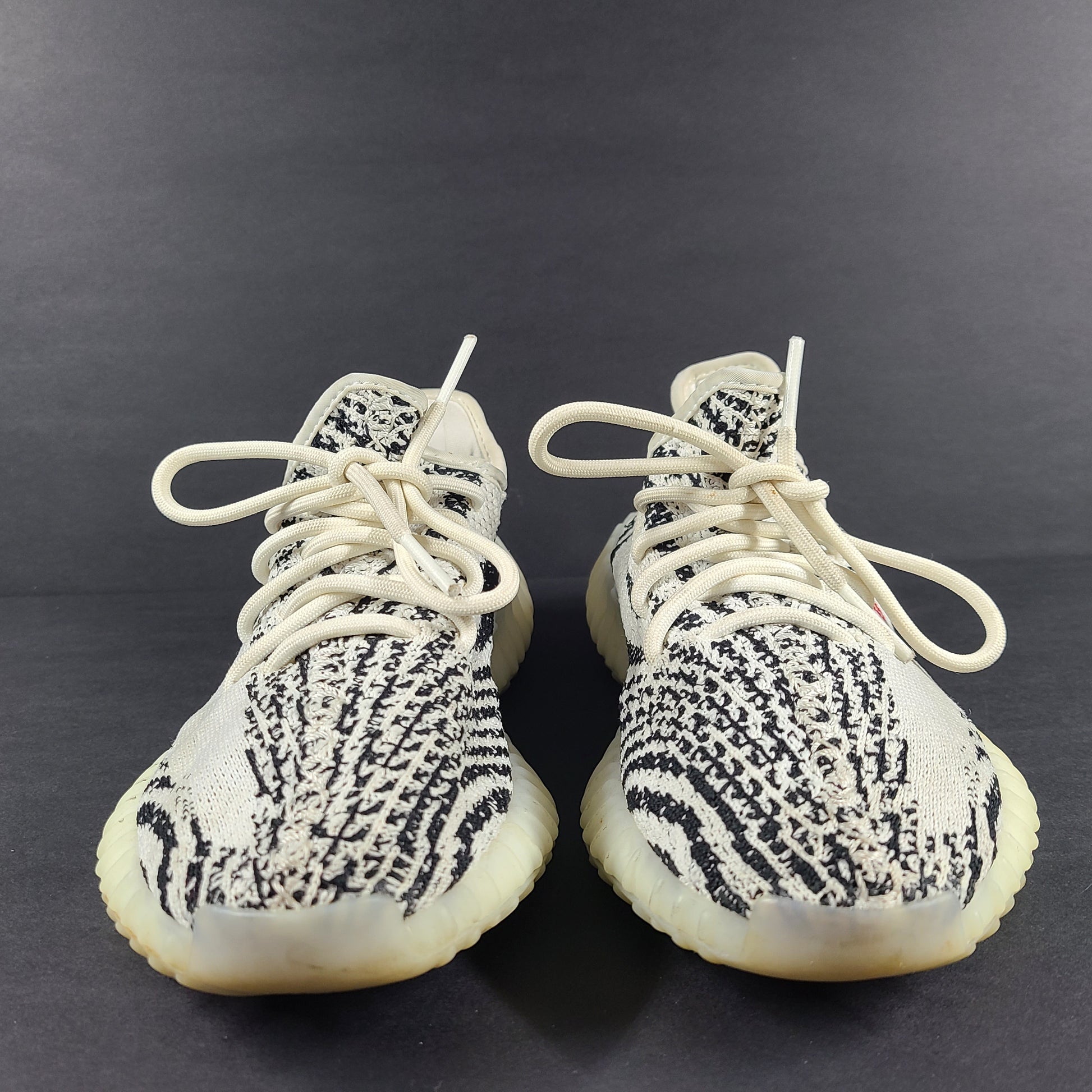 Adidas Yeezy Boost 350 V2 Zebra in white and black with red SPLY-350 branding, US size 6.