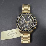 Gold stainless steel Fossil BQ2643MSET wristwatch with bracelet and Japan movement.