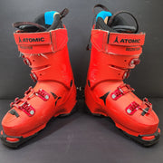 High-performance Atomic Redster World Cup 130 ski boots in red with race-oriented 130 flex and ISO 5355 compatibility.