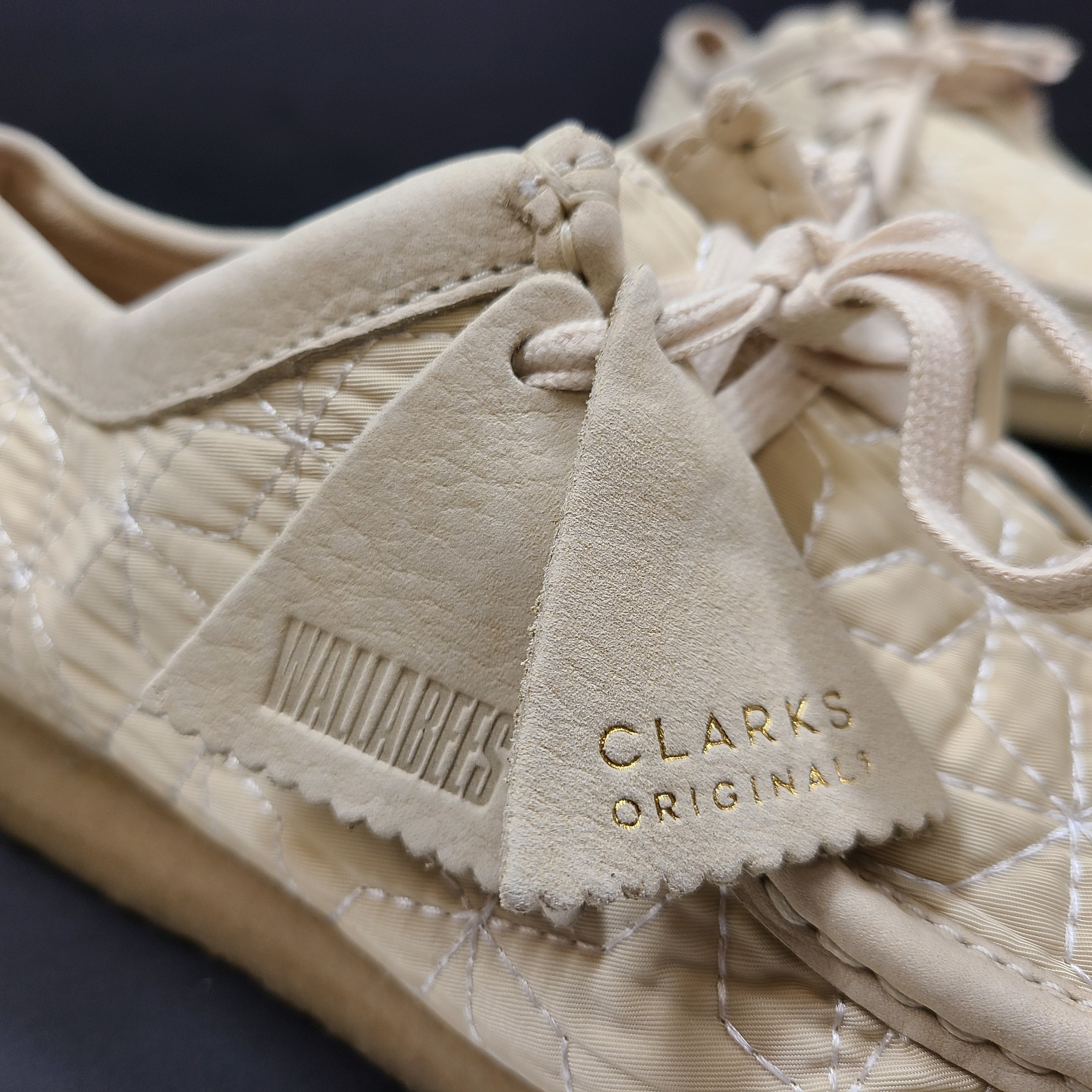 Clarks Originals Wallabees Quilted in cream with a moccasin-inspired silhouette sized US 8.