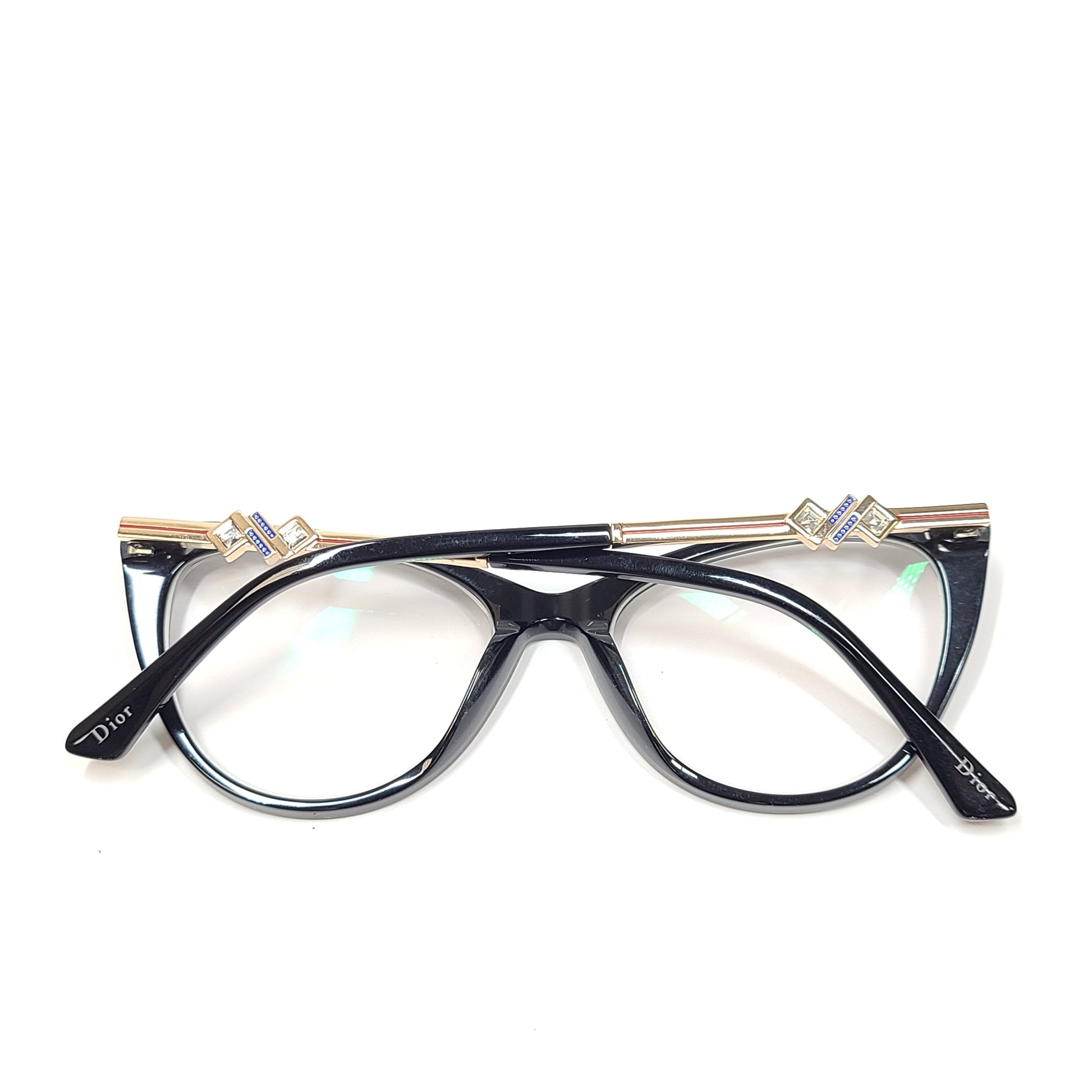 Dior RD A10123 black eyeglasses with gold temples and Italian frame measurements 52□17-145.