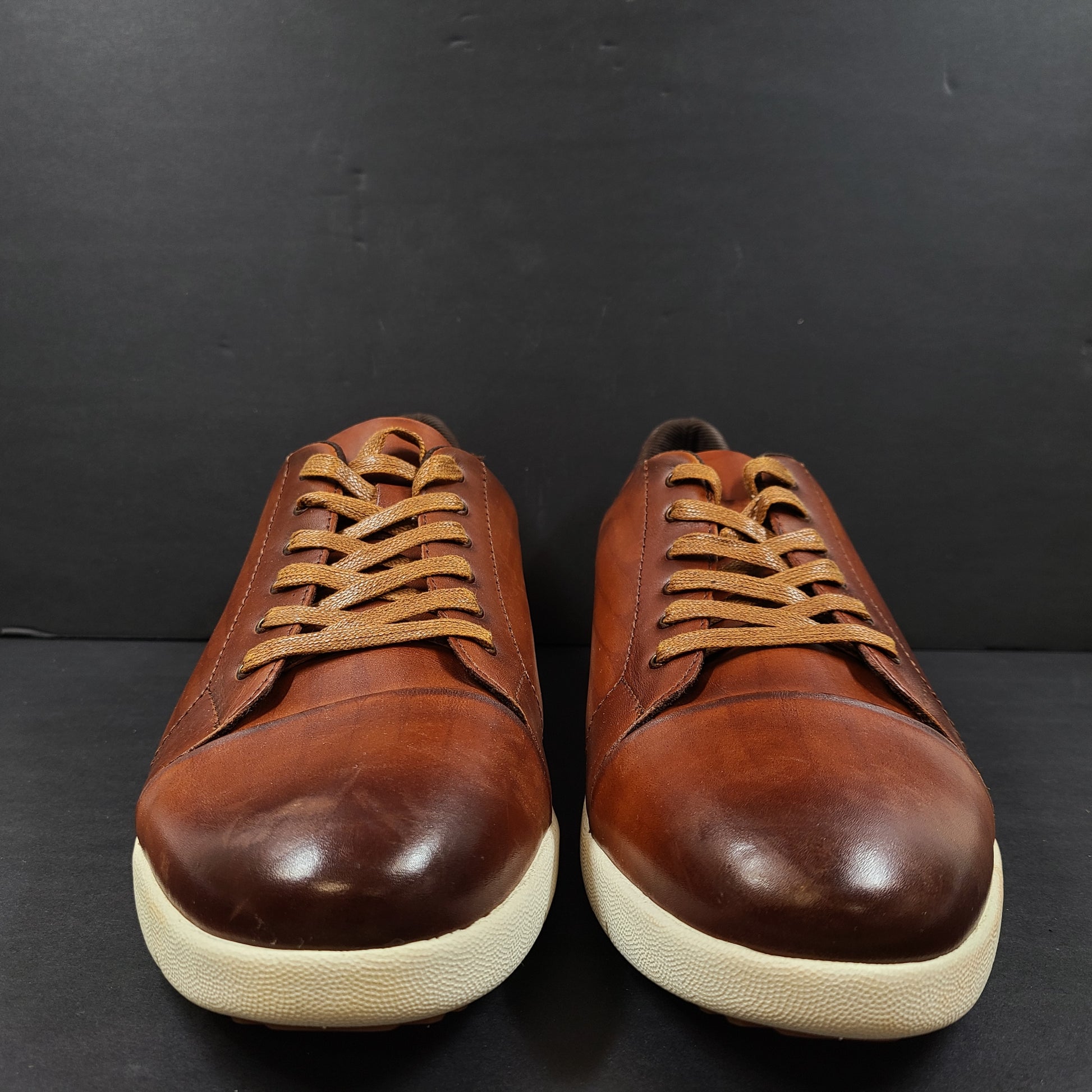 Brown Stacy Adams men's leather shoes in size 14 with textile lining and manmade sole designed for dress-casual wear.