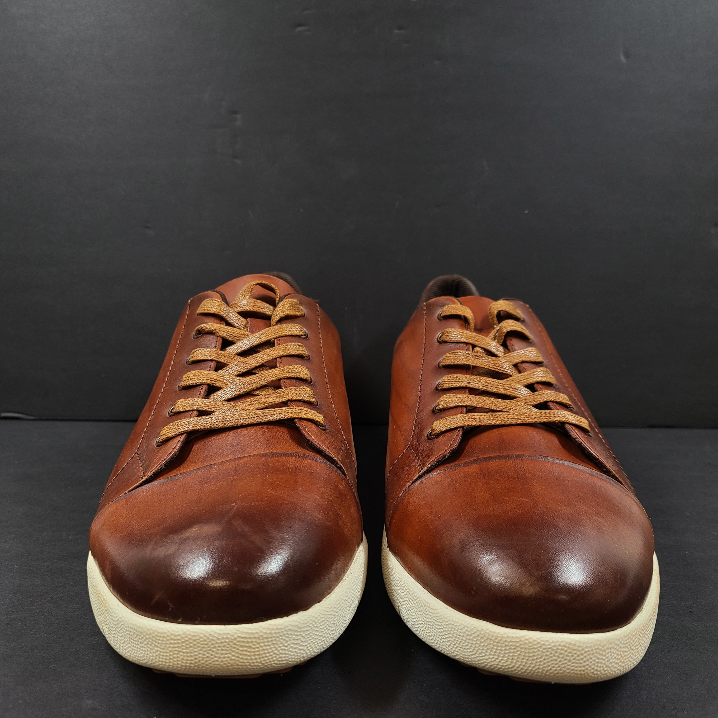 Brown Stacy Adams men's leather shoes in size 14 with textile lining and manmade sole designed for dress-casual wear.