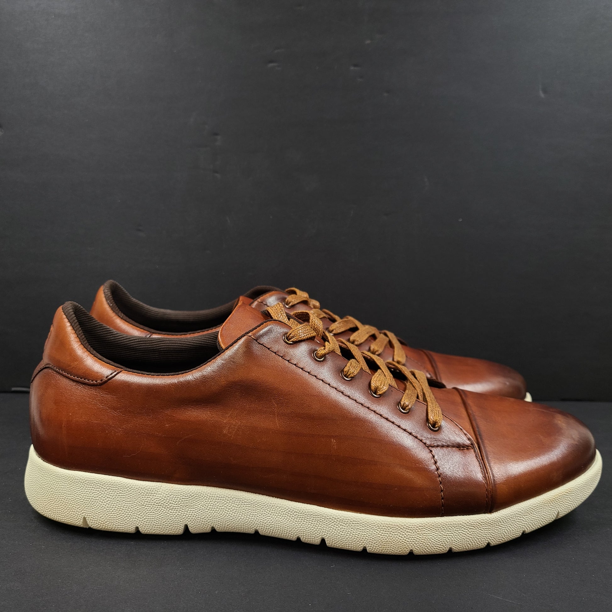 Brown Stacy Adams men's leather shoes in size 14 with textile lining and manmade sole designed for dress-casual wear.