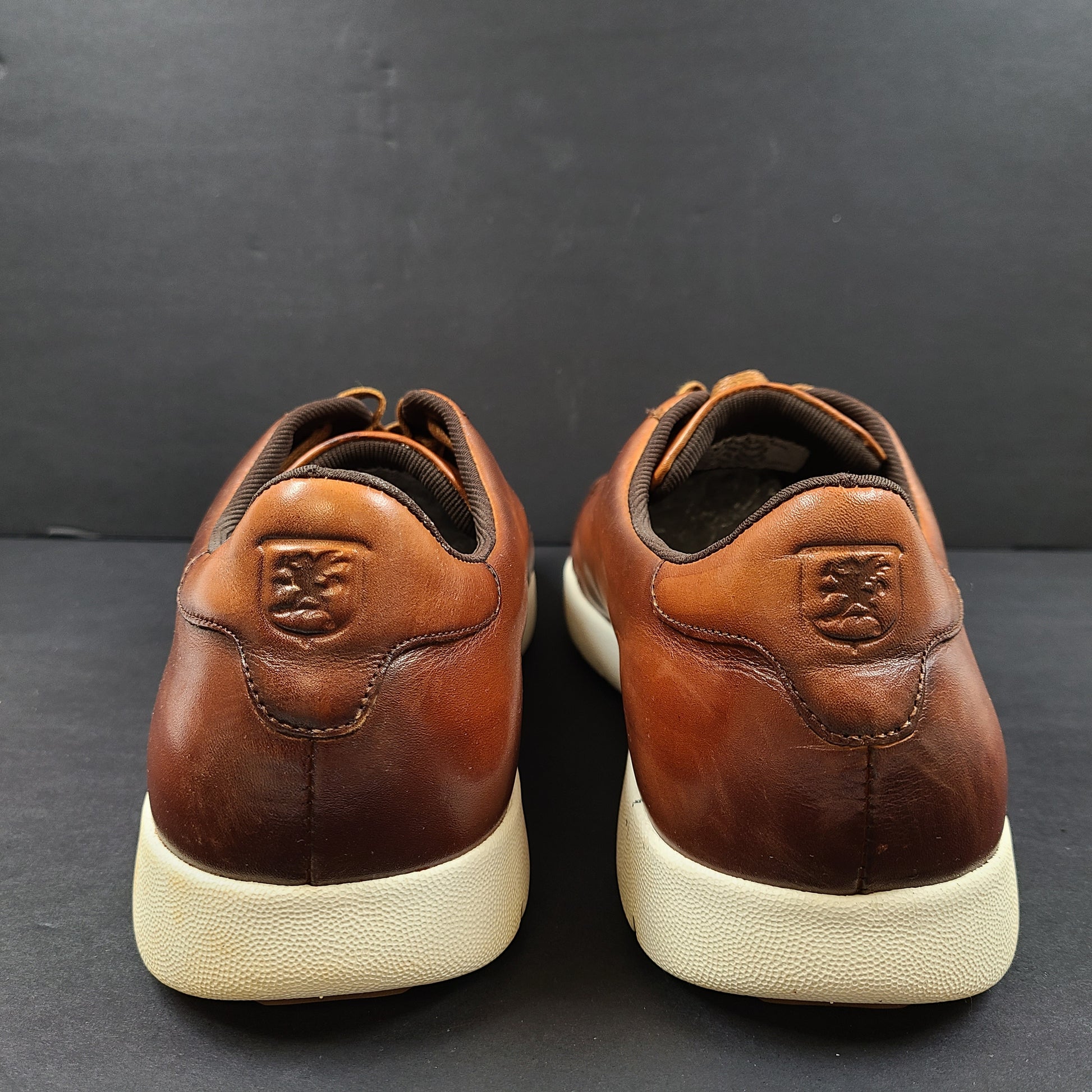 Brown Stacy Adams men's leather shoes in size 14 with textile lining and manmade sole designed for dress-casual wear.