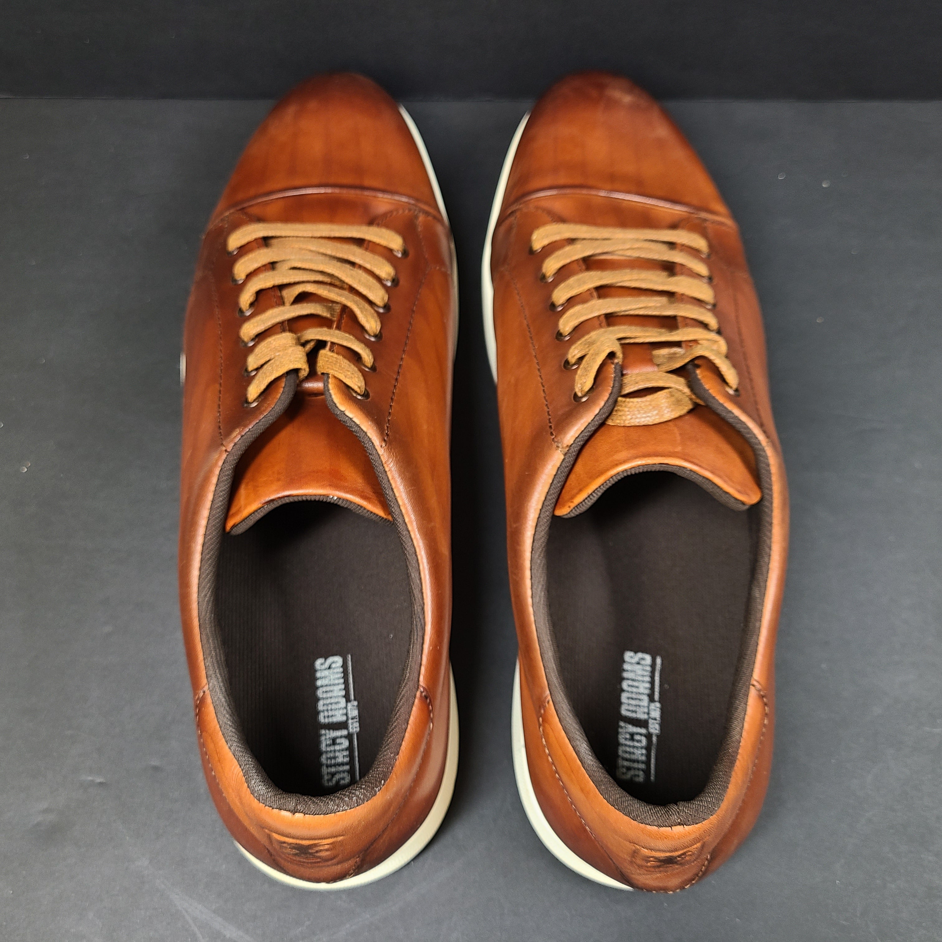 Brown Stacy Adams men's leather shoes in size 14 with textile lining and manmade sole designed for dress-casual wear.