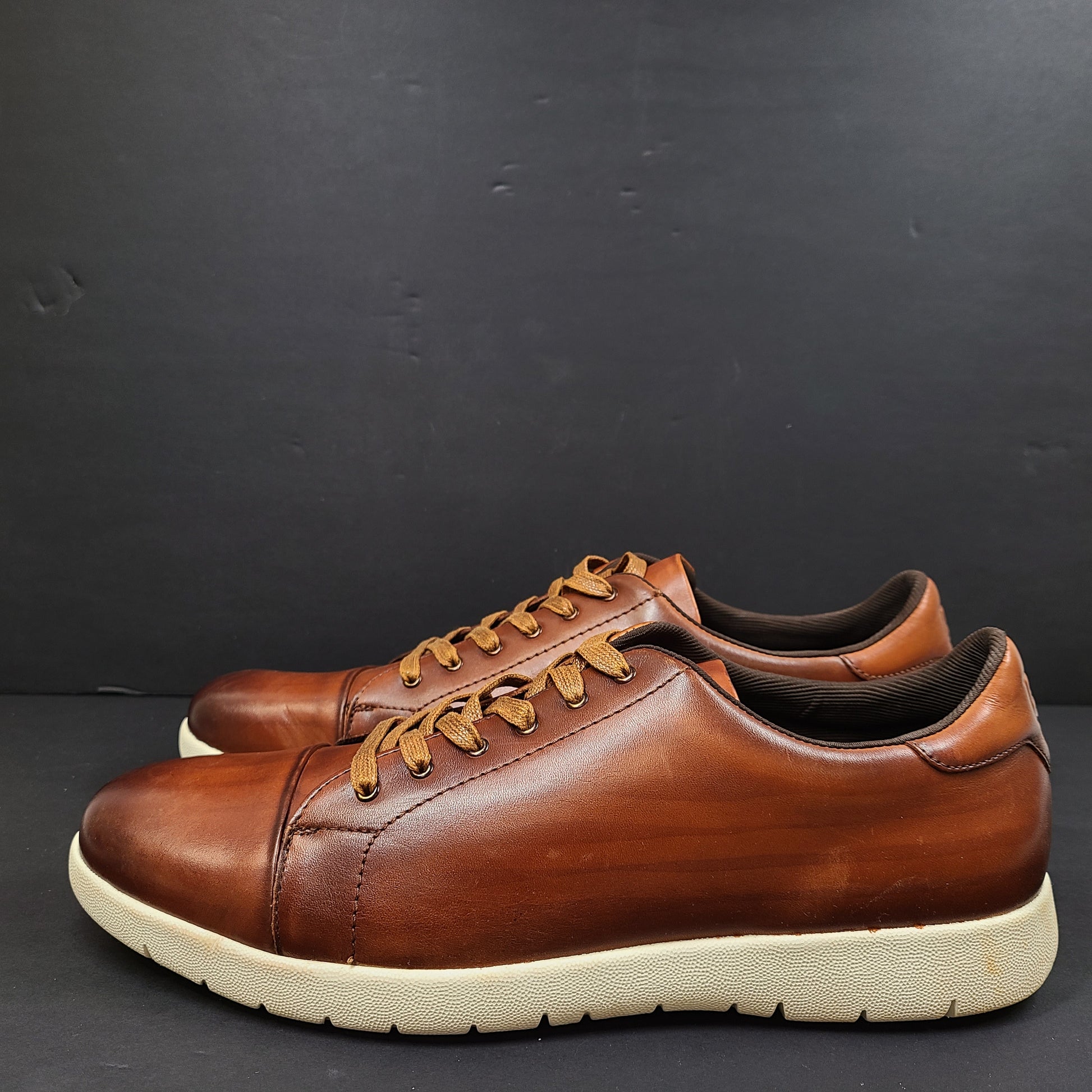 Brown Stacy Adams men's leather shoes in size 14 with textile lining and manmade sole designed for dress-casual wear.