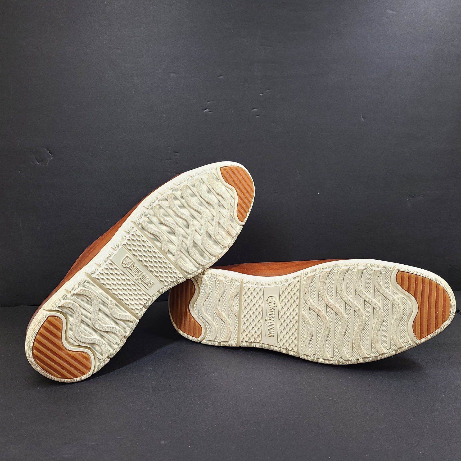 Brown Stacy Adams men's leather shoes in size 14 with textile lining and manmade sole designed for dress-casual wear.