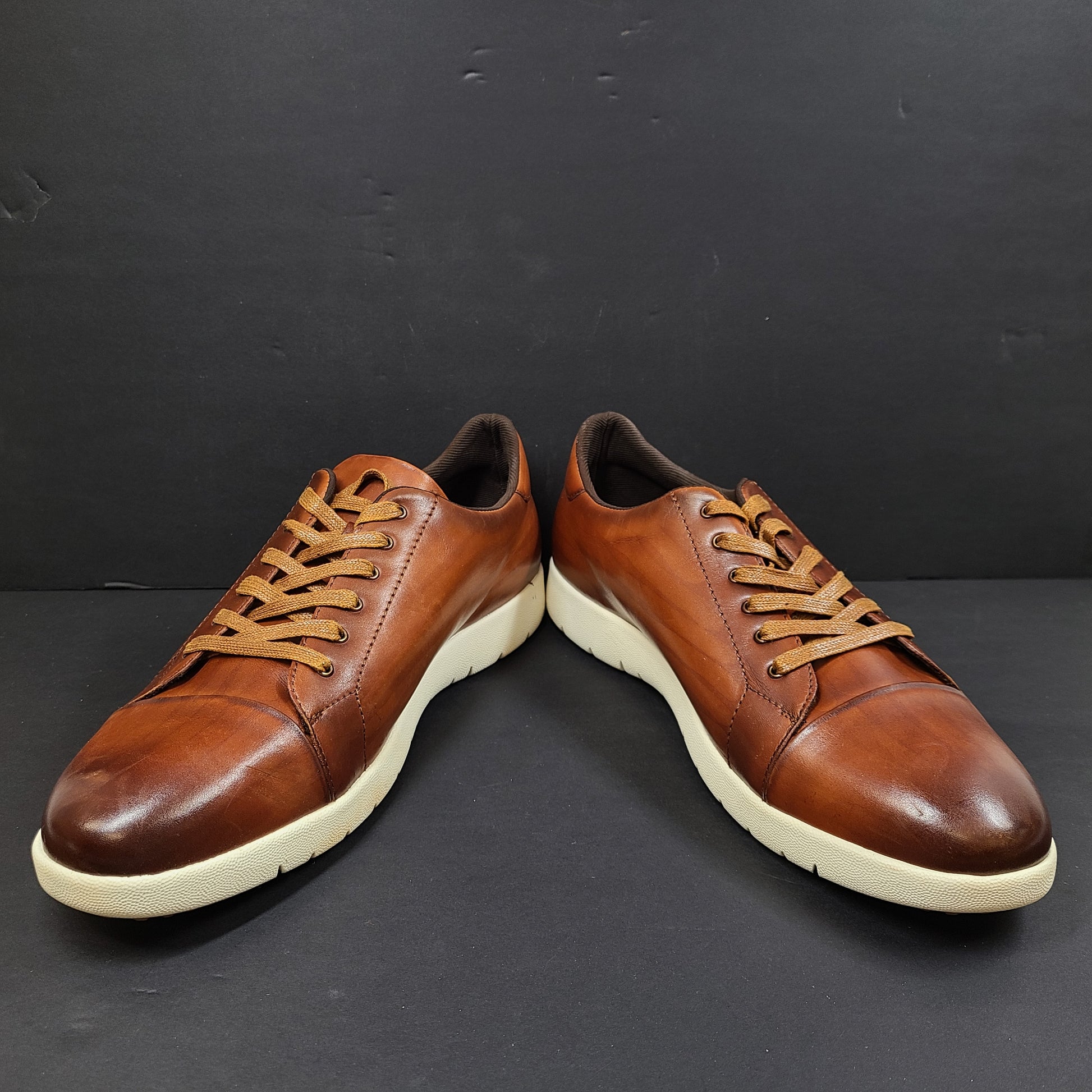 Brown Stacy Adams men's leather shoes in size 14 with textile lining and manmade sole designed for dress-casual wear.