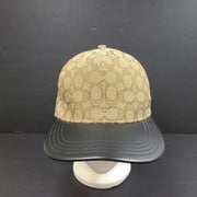 Tan and black Coach baseball cap in M/L size with canvas body and leather brim.