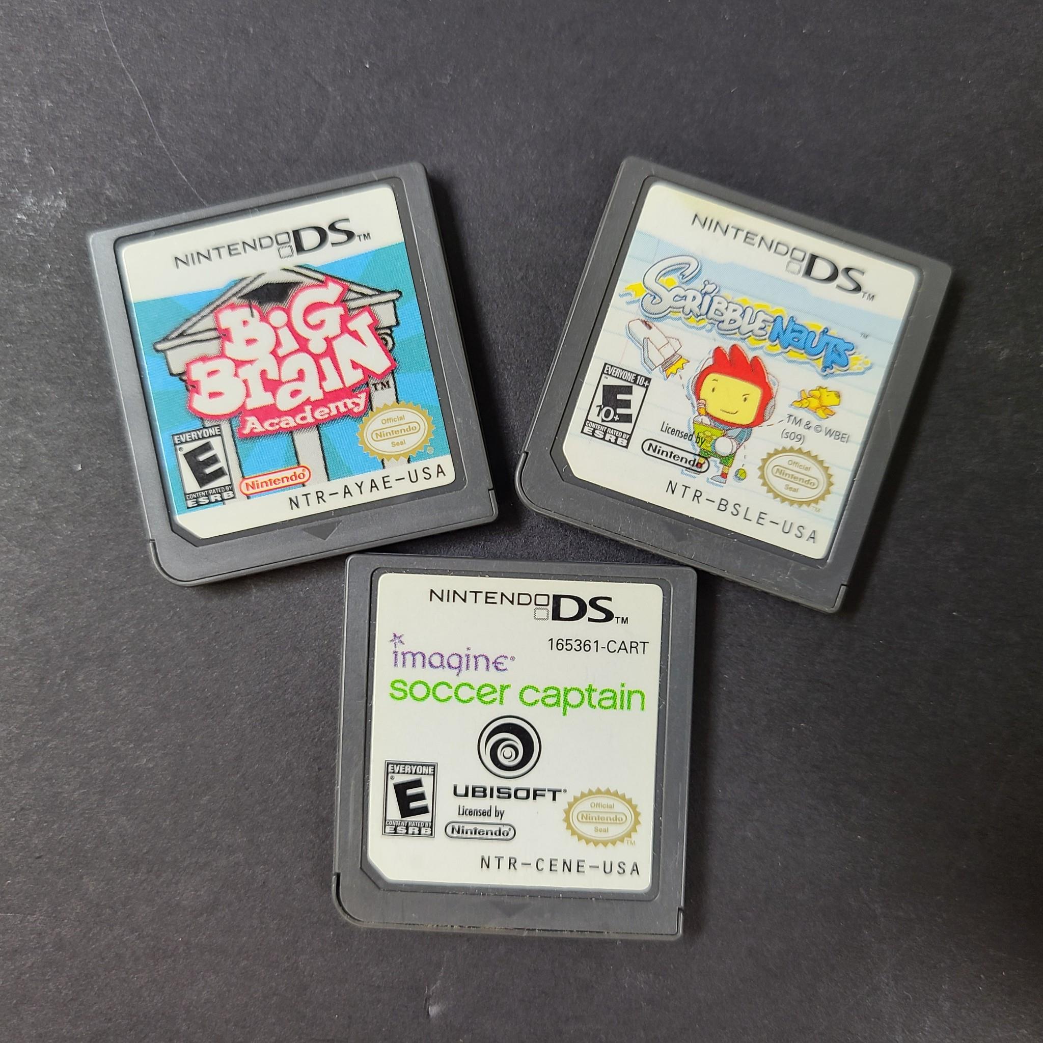 Nintendo DS 3 x Game Bundle - Imagine Soccer Captain Scribblenauts Big Brain