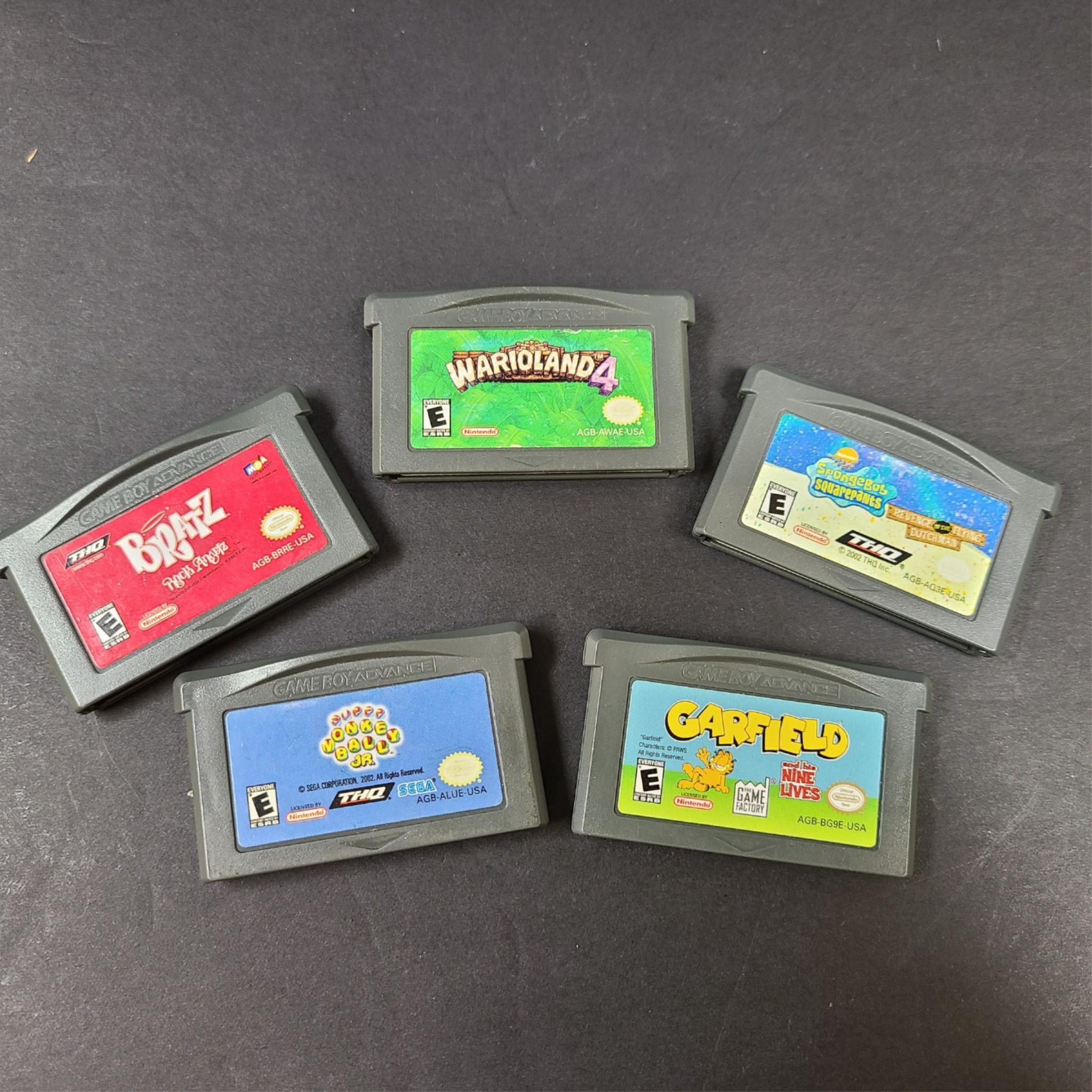 Game Boy Advance GBA 5 x Game Bundle Warioland 4 Garfield Spongebob Bratz Monkey