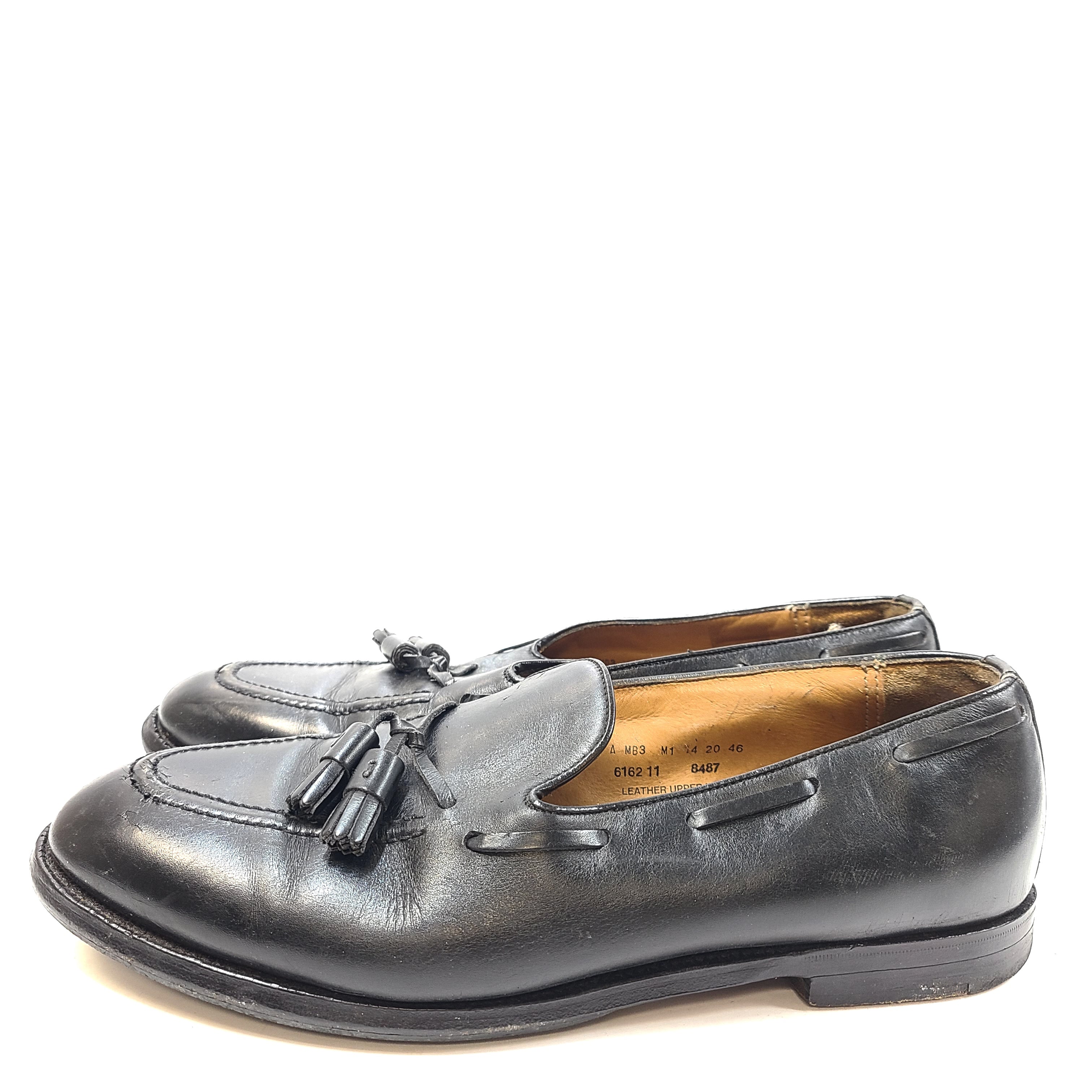 Black leather Bowen men's loafers with classic slip-on silhouette and low heel.
