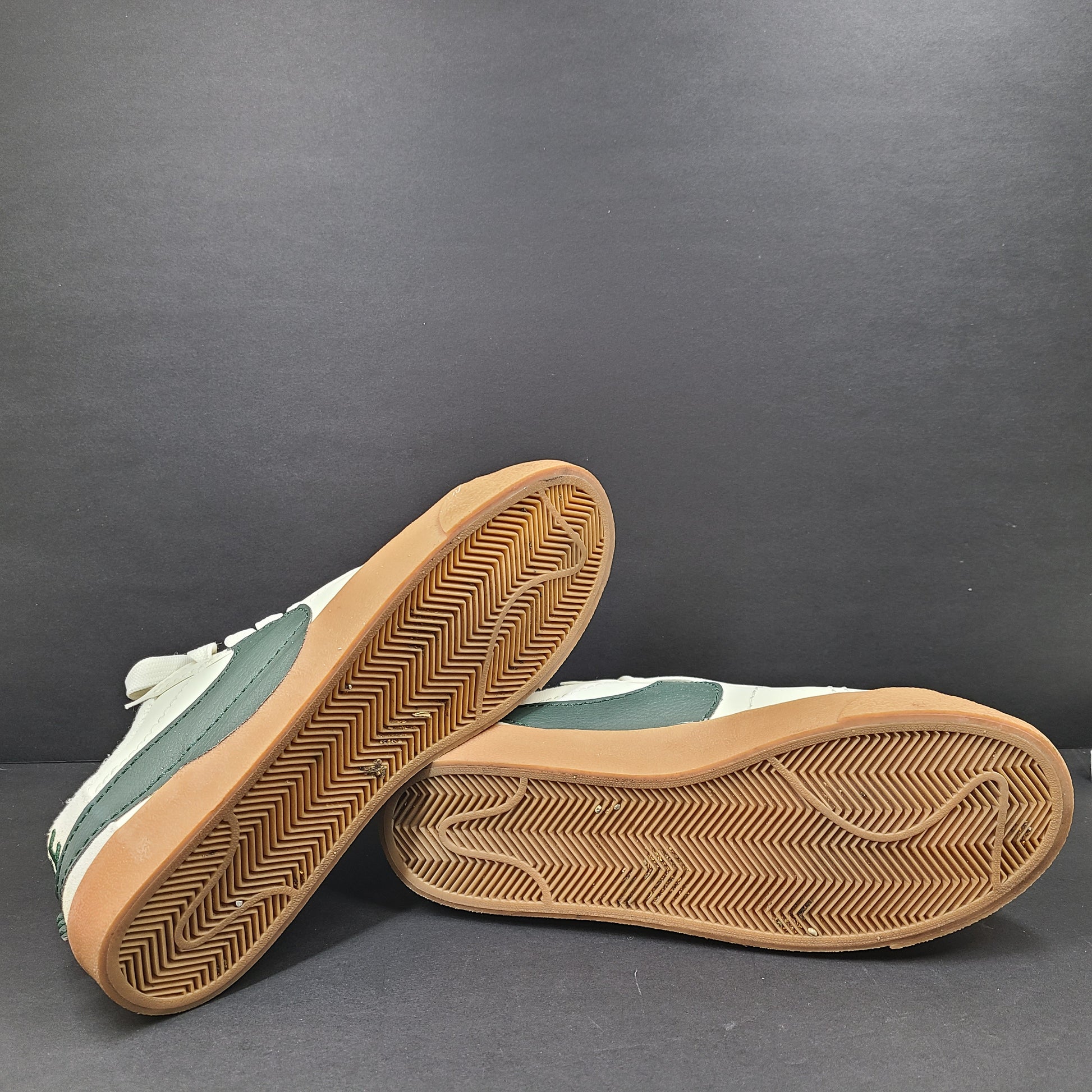 Nike Blazer Low '77 Jumbo in Off-White and Green with gum sole and oversized tongue.
