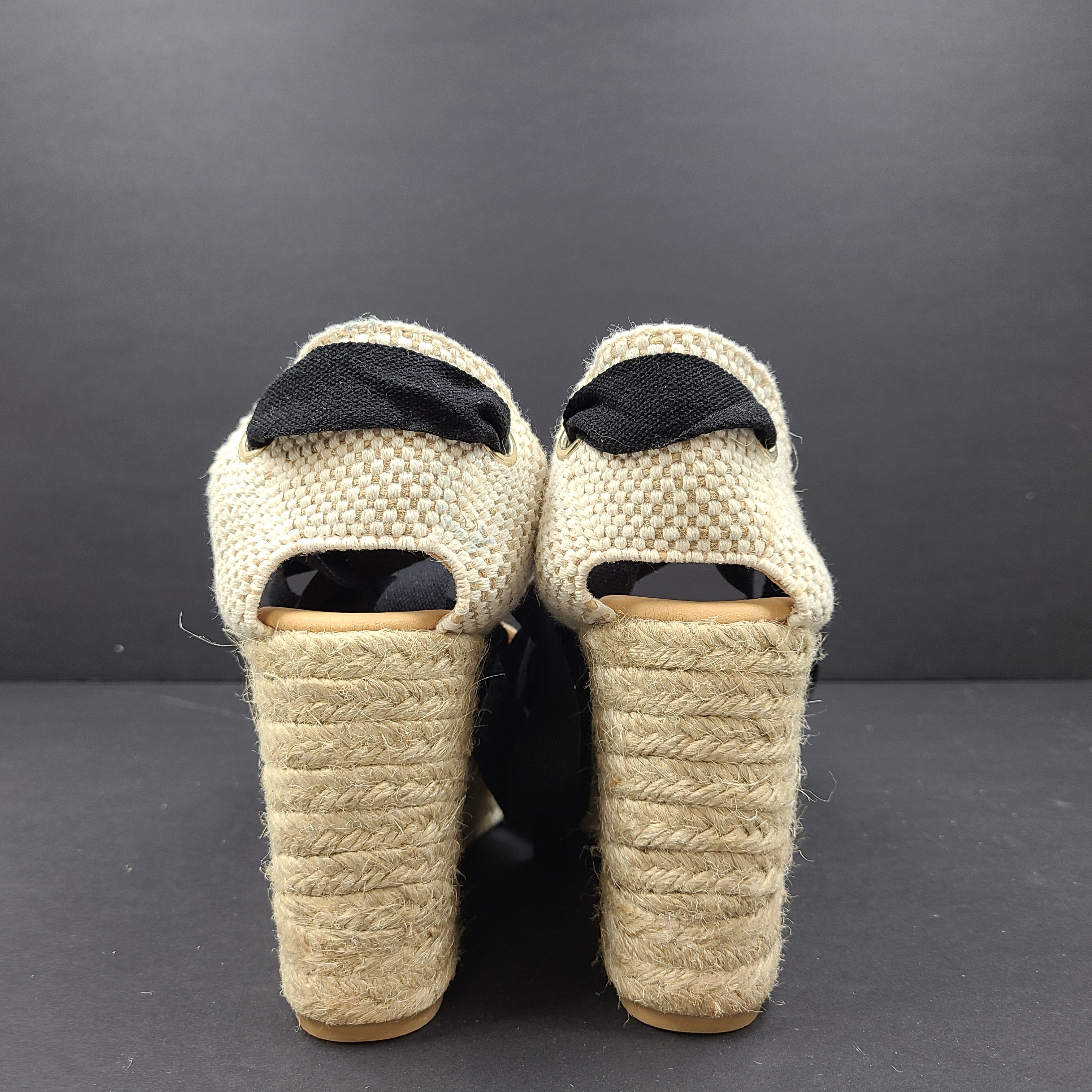 Black and beige Ted Baker Gia espadrille wedge sandals in women's EU 40, made in Spain.
