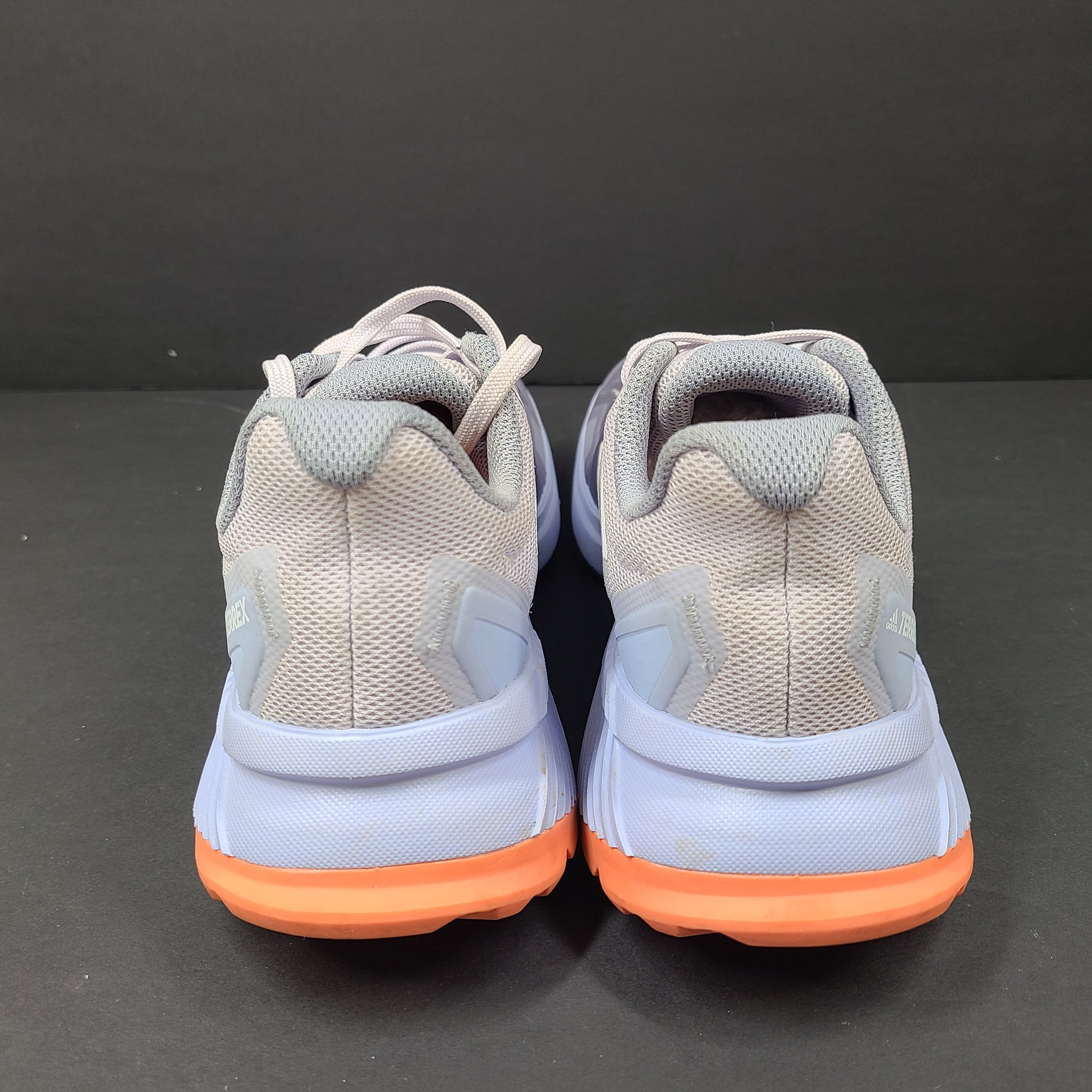 Adidas Terrex HR1190 women's trail running shoes in gray, orange and light blue, size US 5.5.