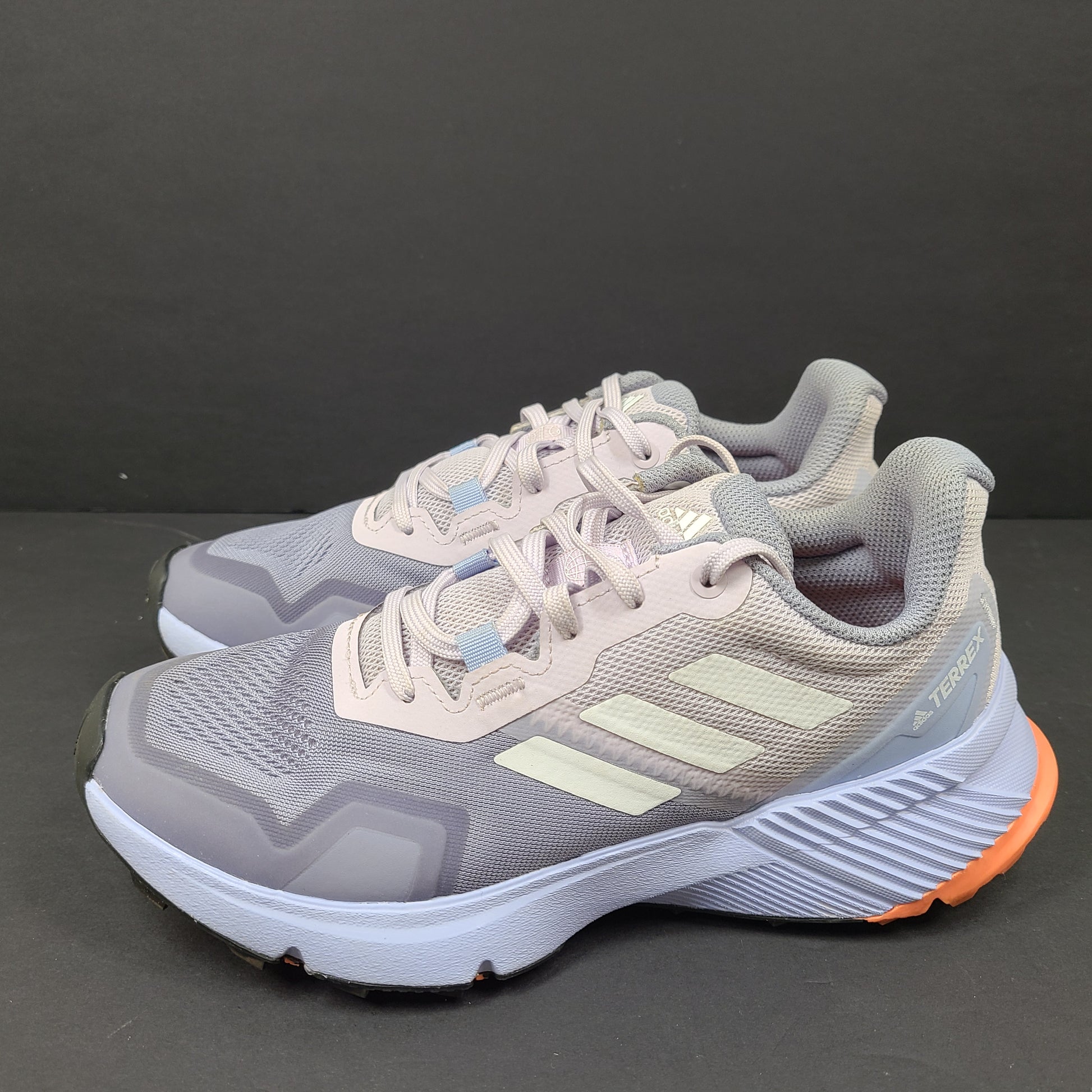 Adidas Terrex HR1190 women's trail running shoes in gray, orange and light blue, size US 5.5.