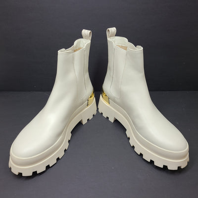 Michael Kors Rowan Leather and Logo Chelsea Boots Shoes Ivory Sz 8M