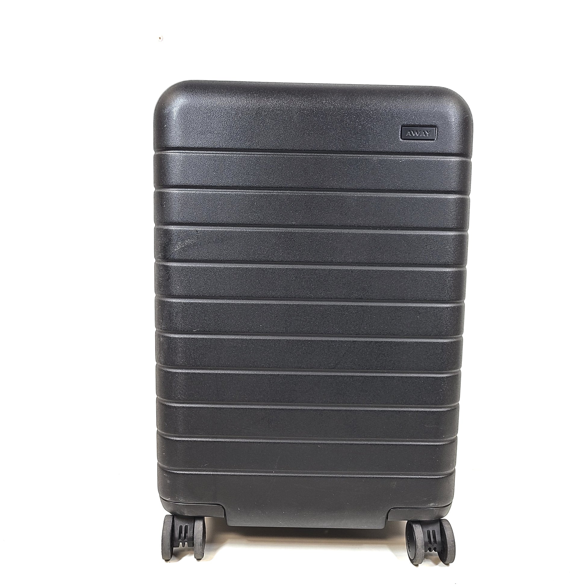Black Away suitcase with built-in combination lock and organized interior compartments for efficient packing.