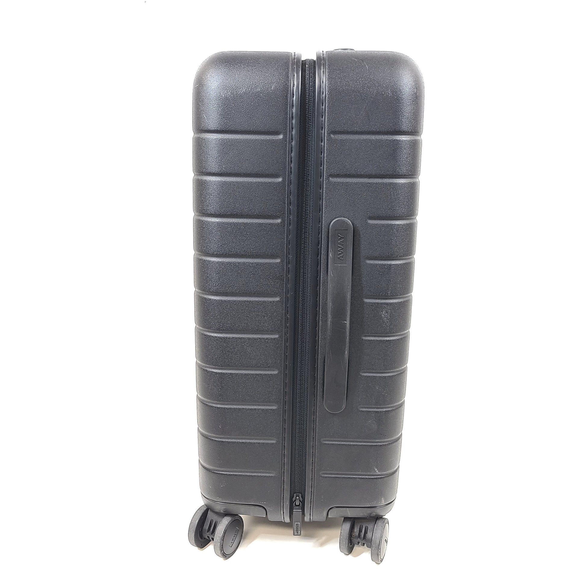 Black Away suitcase with built-in combination lock and organized interior compartments for efficient packing.