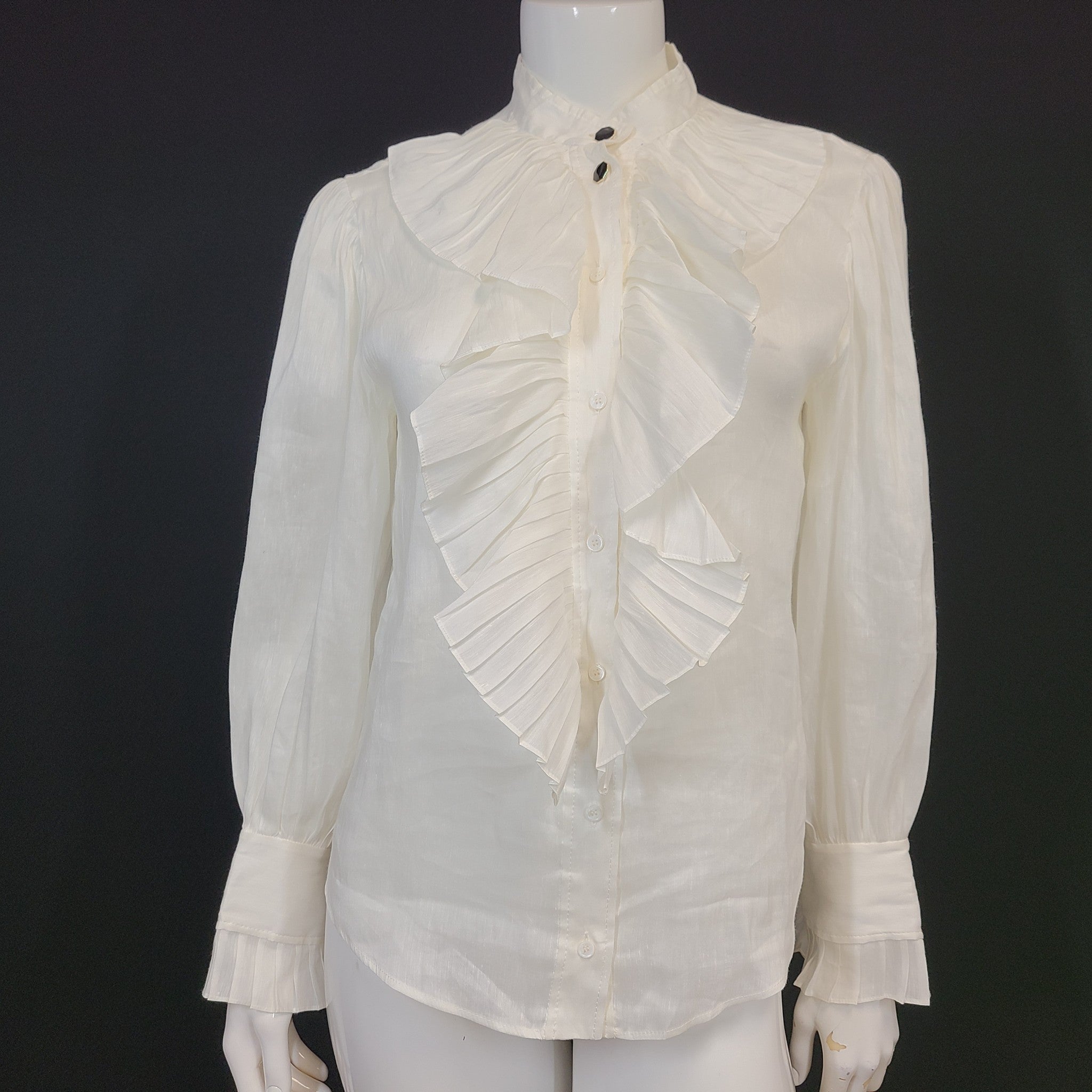 Sandro Paris Women's Fedel Silk & Linen Shirt Ruffled White Sz 0