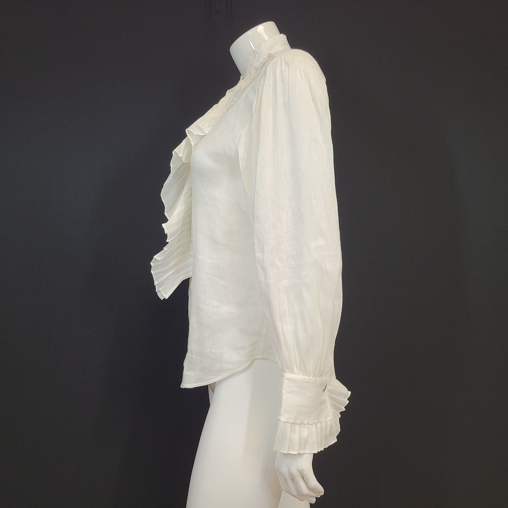 Sandro Paris Women's Fedel Silk & Linen Shirt Ruffled White Sz 0