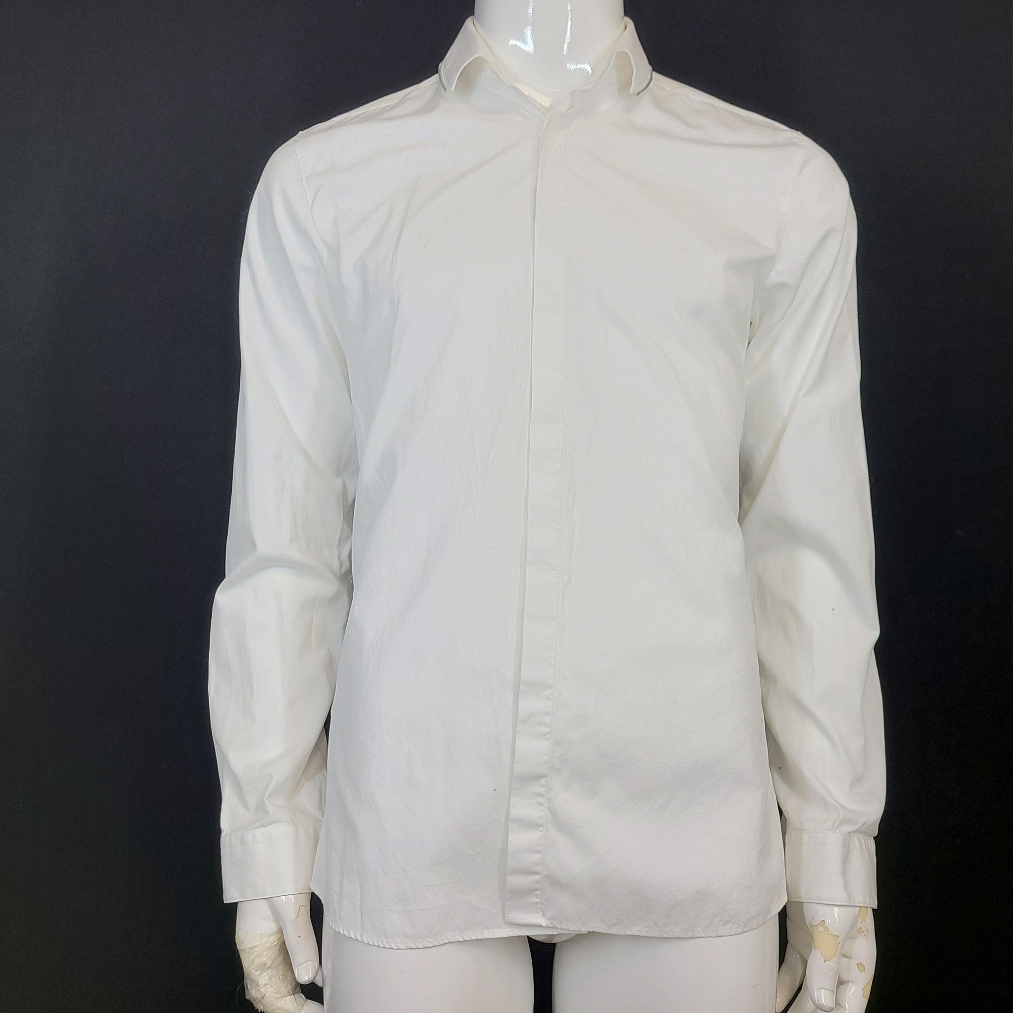 Hugo Boss Evidio Slim Buttoned Dress Shirt w/ Zipper Detail on Collar White Sz M