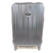 Black Samsonite 4-wheel spinner hardside suitcase with front Samsonite logo and organized interior.