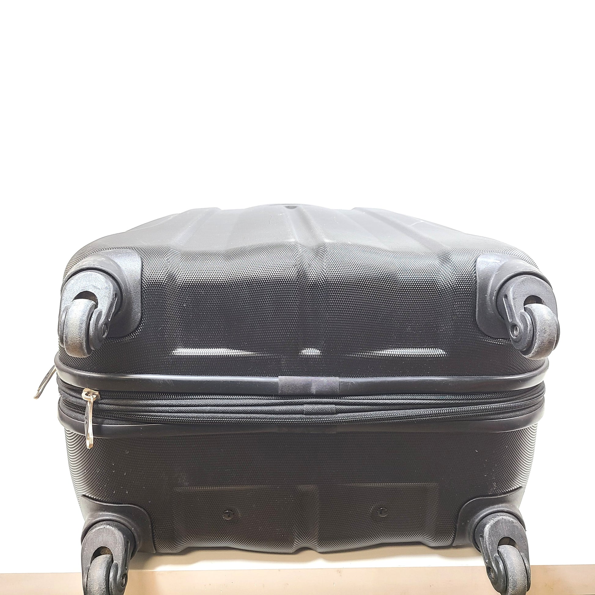 Black Samsonite 4-wheel spinner hardside suitcase with front Samsonite logo and organized interior.