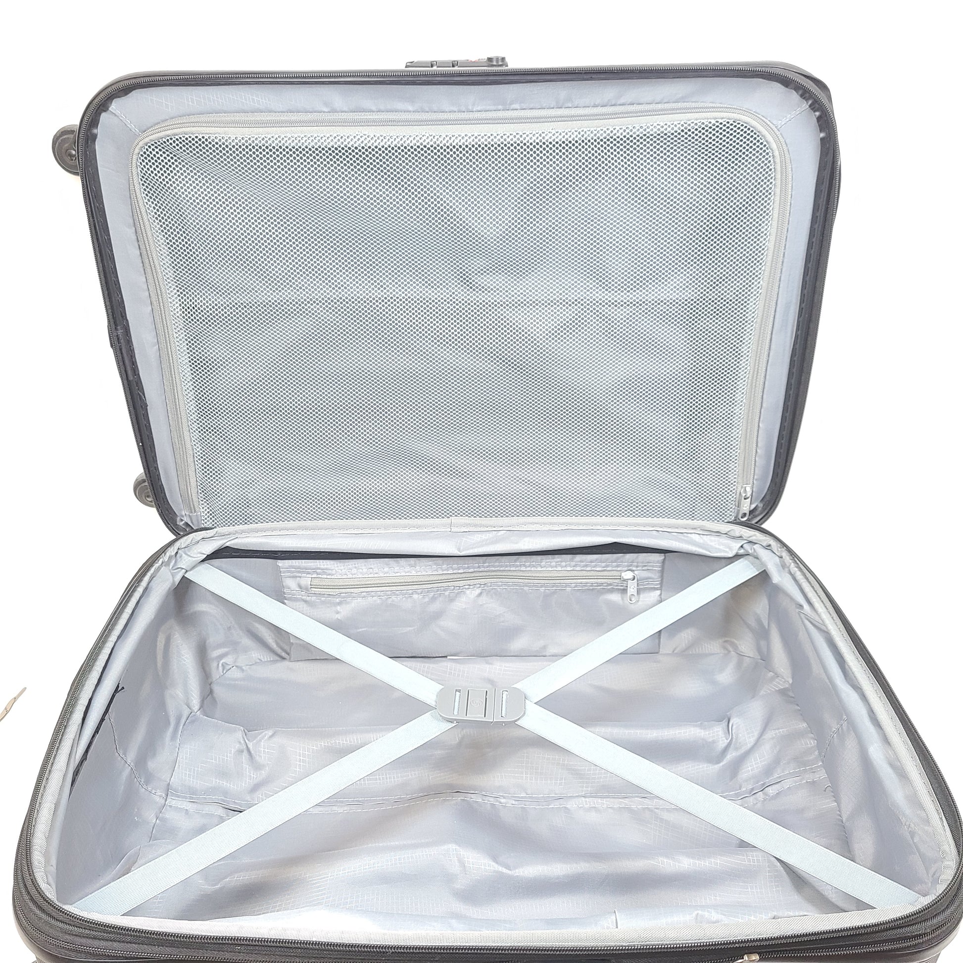Black Samsonite 4-wheel spinner hardside suitcase with front Samsonite logo and organized interior.