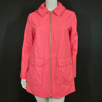 Kate Spade Women's Rain Coat Jacket Scallop Trim Hot Pink Striped Lining Sz M