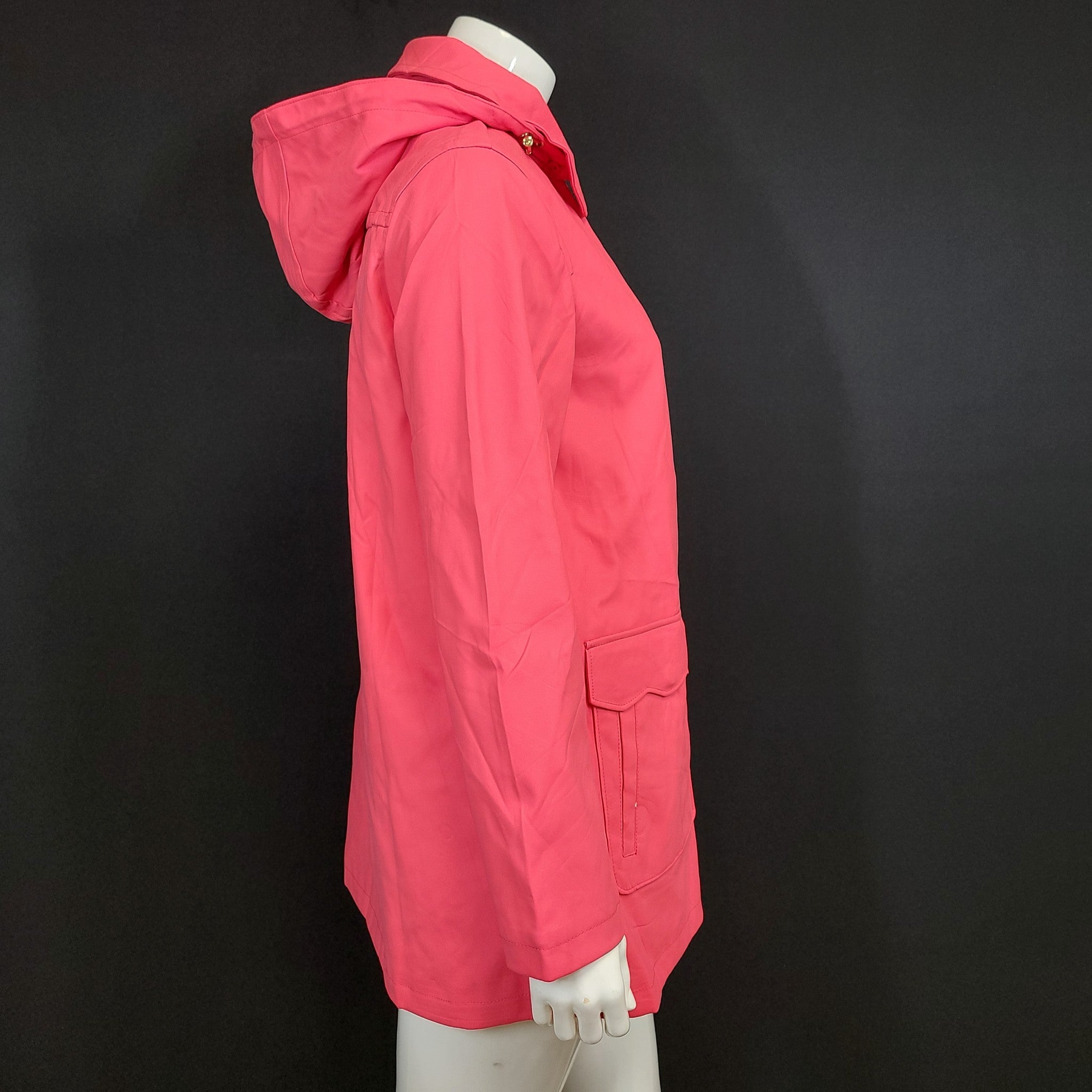 Kate Spade Women's Rain Coat Jacket Scallop Trim Hot Pink Striped Lining Sz M