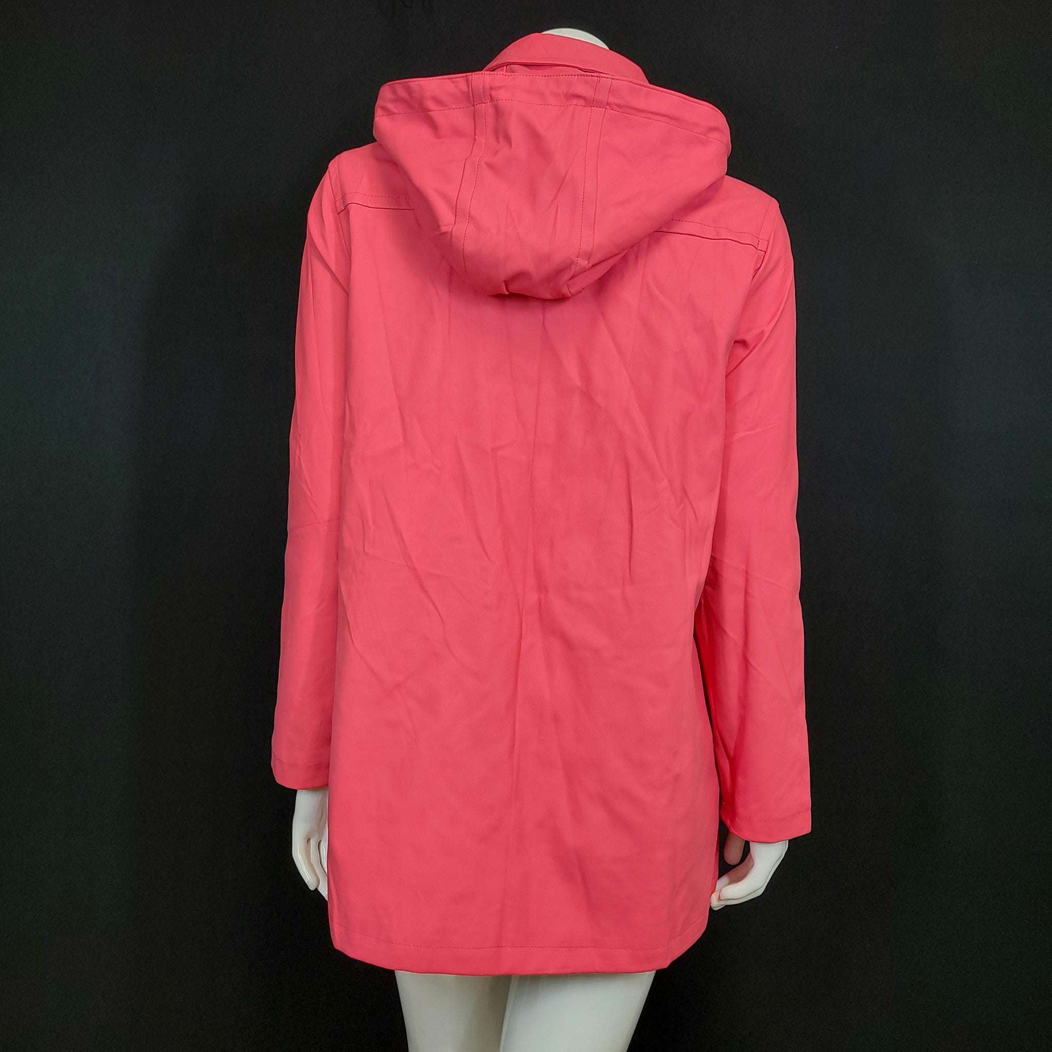 Kate Spade Women's Rain Coat Jacket Scallop Trim Hot Pink Striped Lining Sz M