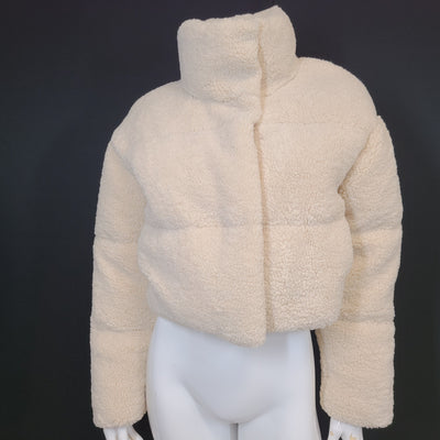 Zara Women's Short Cropped Fleece Jacket Faux Sherpa Ecru Beige Sz S NWT