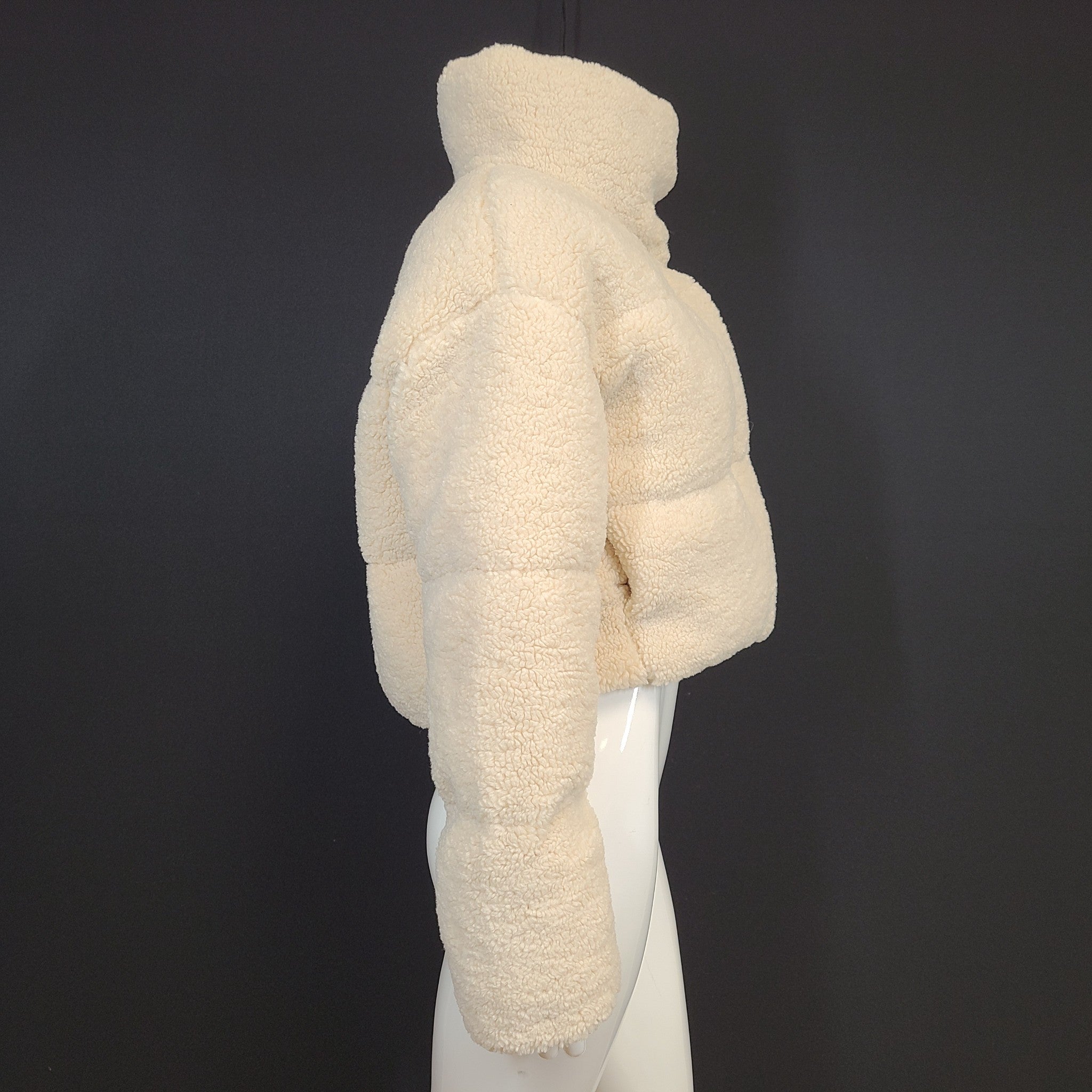 Zara Women's Short Cropped Fleece Jacket Faux Sherpa Ecru Beige Sz S NWT