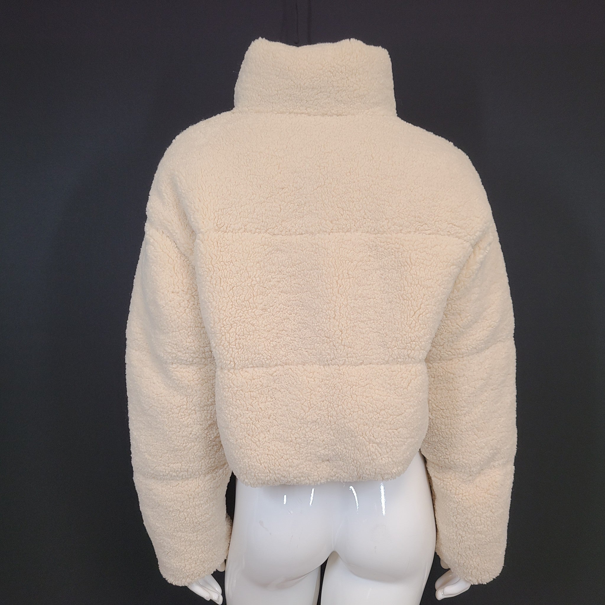 Zara Women's Short Cropped Fleece Jacket Faux Sherpa Ecru Beige Sz S NWT