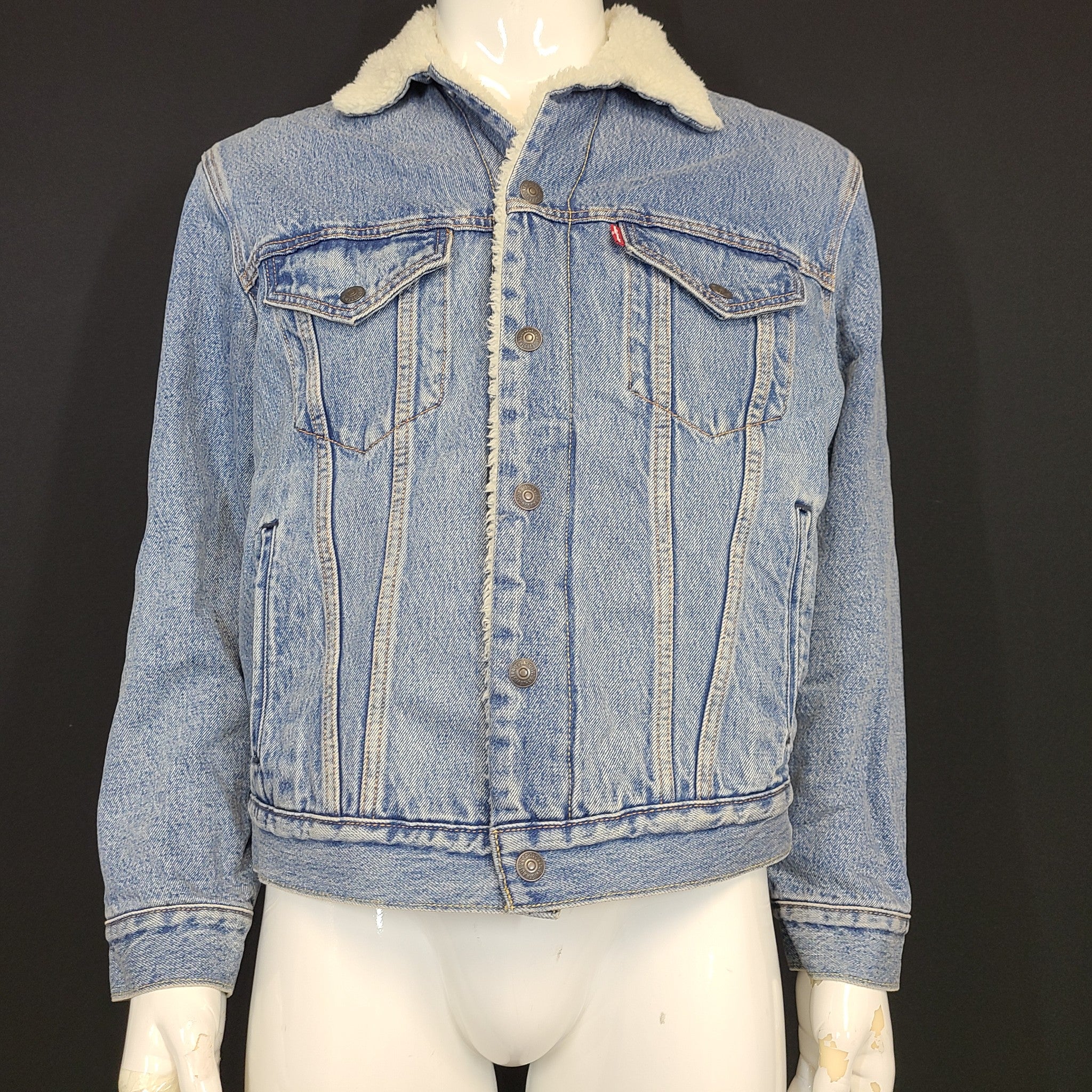 Levi's Premium Vintage Relaxed Sherpa Trucker Jacket Denim Jean Light Wash S