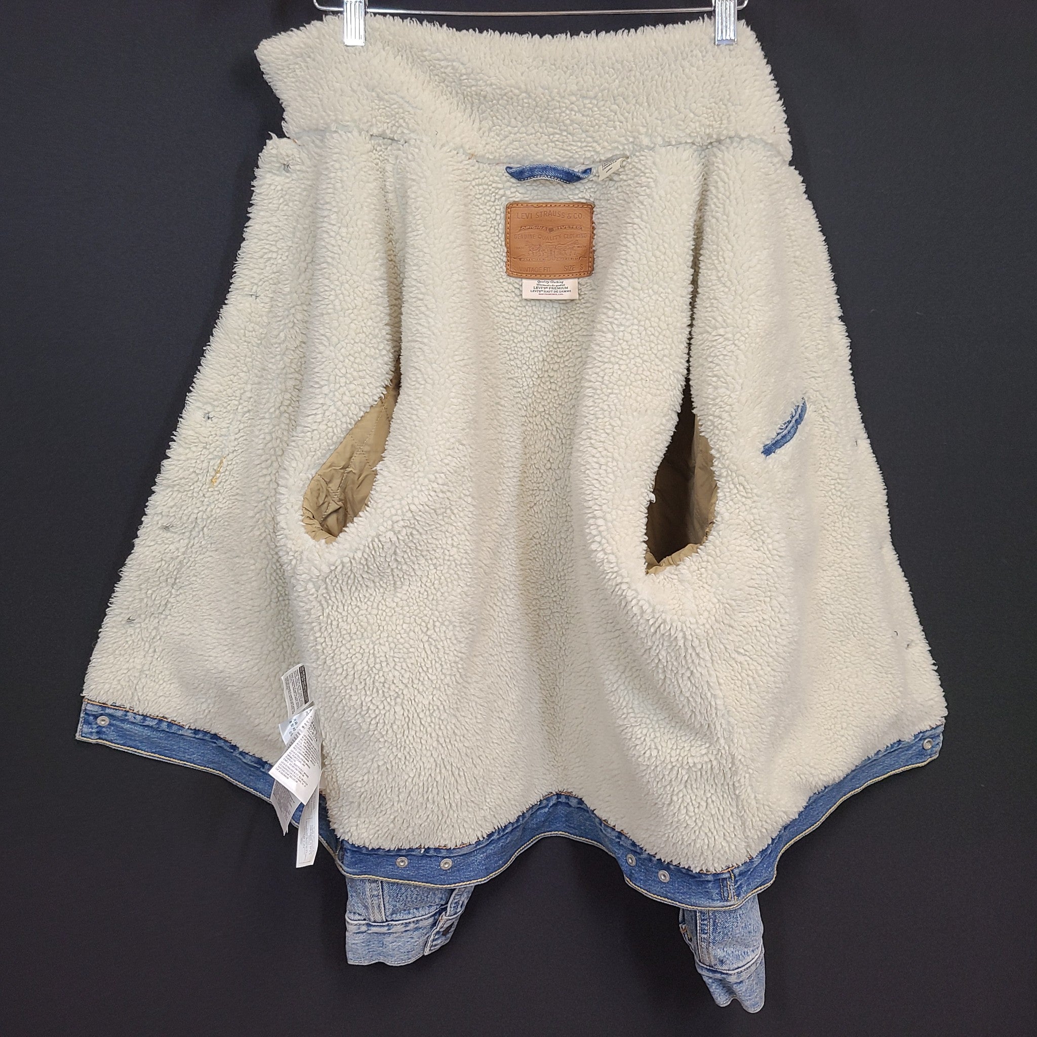 Levi's Premium Vintage Relaxed Sherpa Trucker Jacket Denim Jean Light Wash S