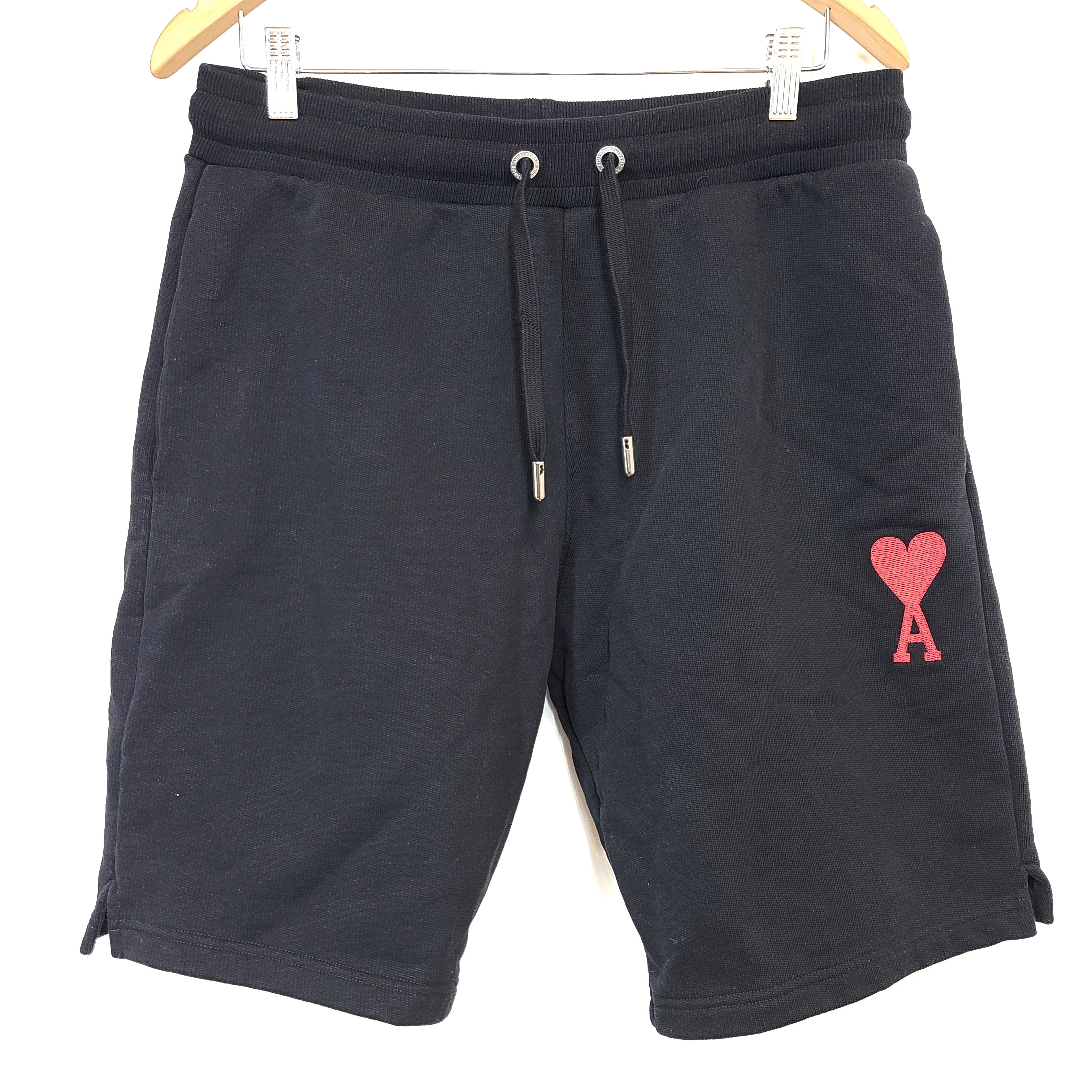Grey and black AMI Alexandre Mattiussi shorts with a heart patch in organic cotton.