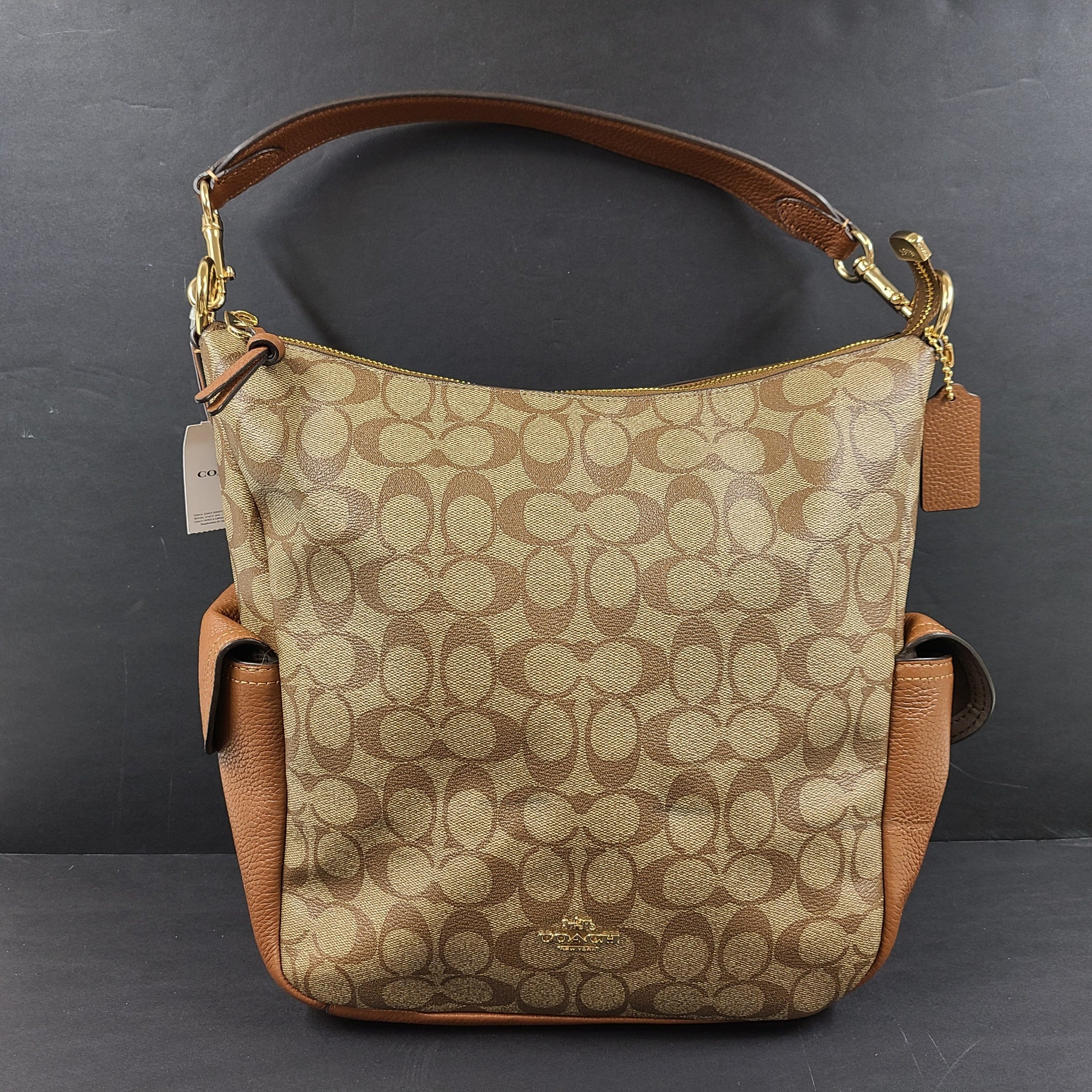 Coach Pennie Shoulder Bag (Khaki Redwood) Signature Coated Canvas Handbag C1523